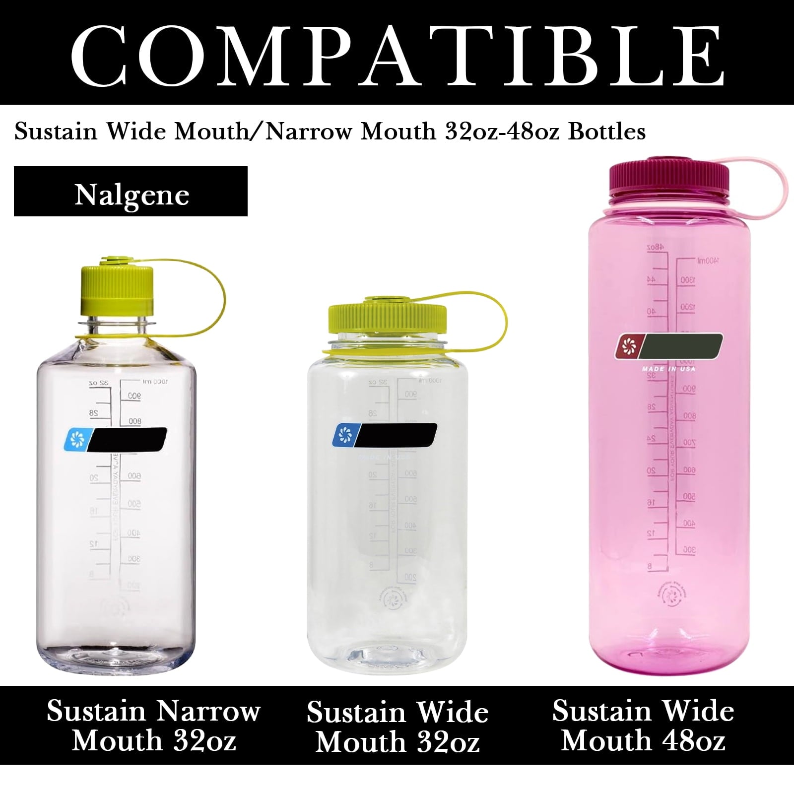 Linkidea 2 Pack Water Bottle Boot Compatible with Nalgene Sustain Wide Mouth 32oz/48oz, Narrow Mouth 32oz, Silicone Anti-Slip Bottle Bottom Bumper Protector (Clear White) - Pick 306