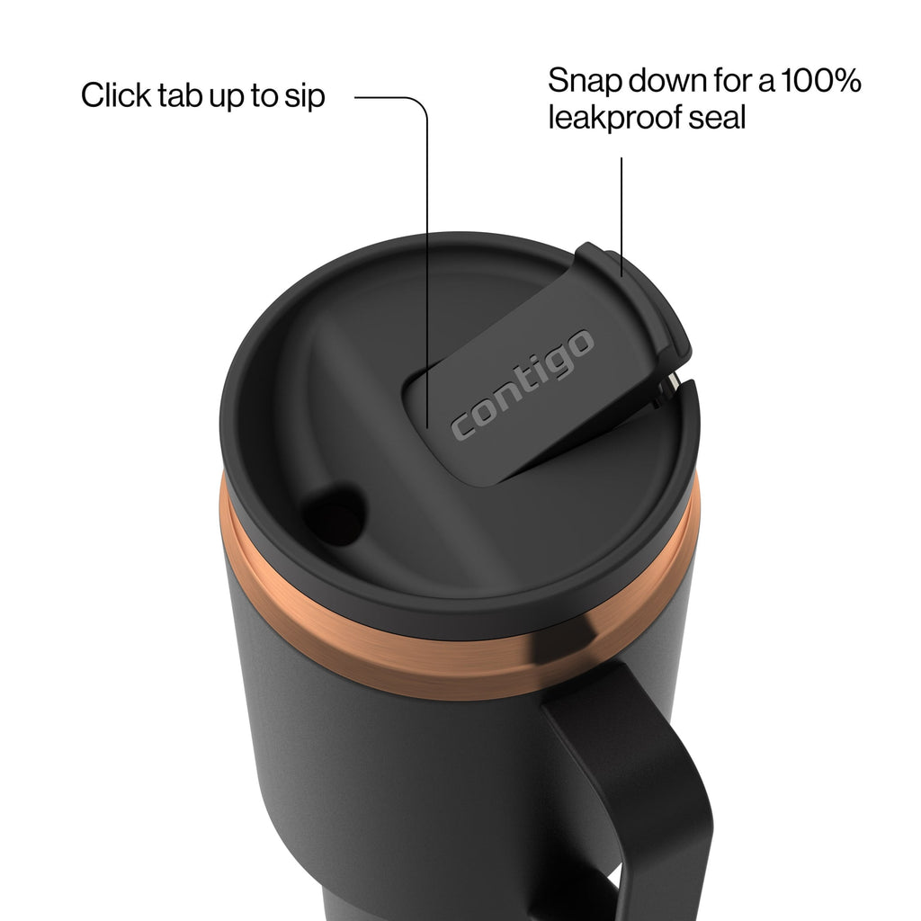 Contigo SnapSeal Leakproof Stainless Steel Reusable Water Bottle Tumbler with Side Handle, Black/Bronze, 30 oz - Pick 125