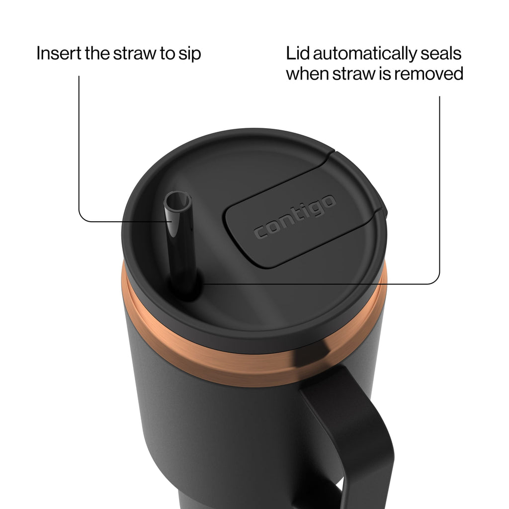Contigo SnapSeal Leakproof Stainless Steel Reusable Water Bottle Tumbler with Side Handle, Black/Bronze, 30 oz - Pick 125