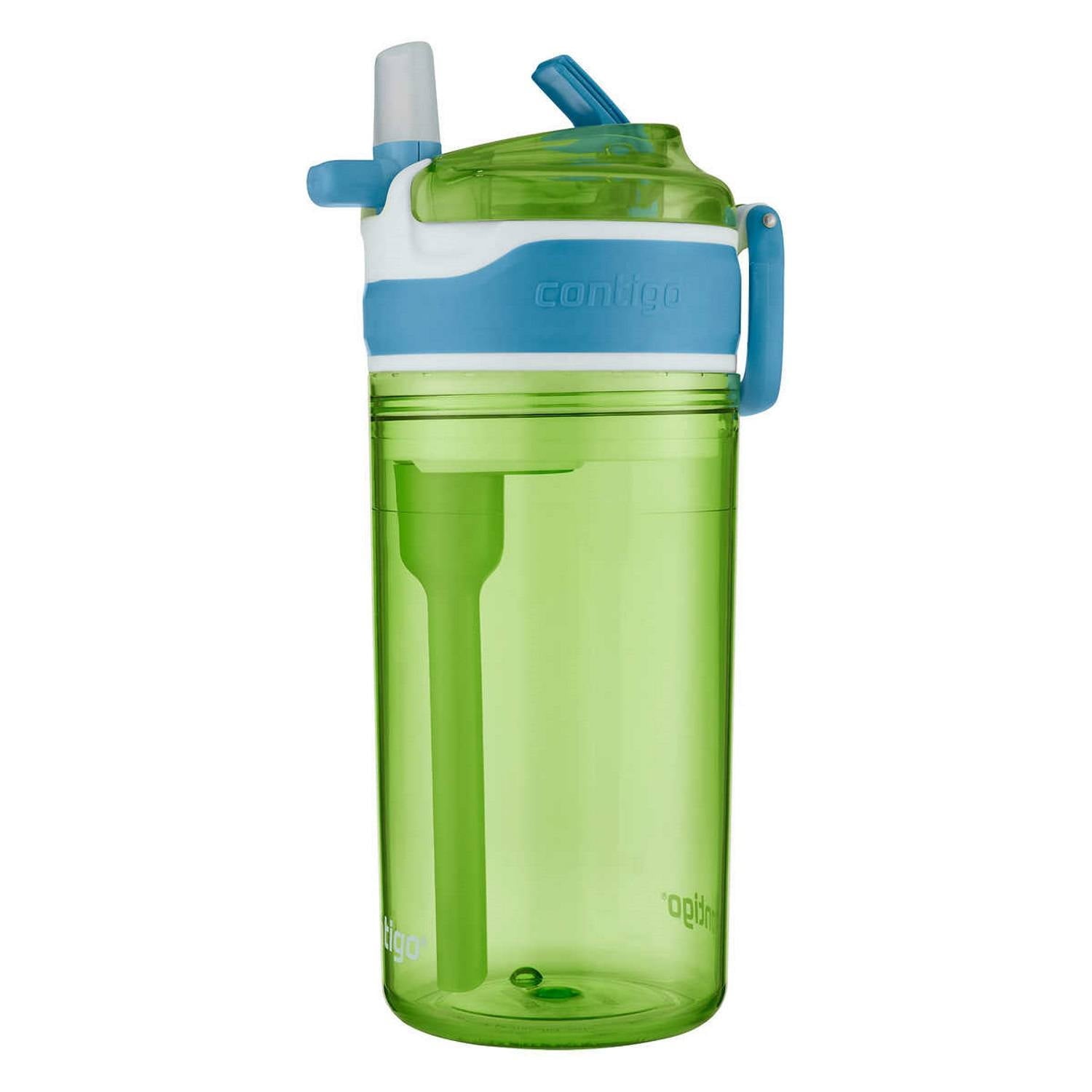 Contigo Kids 2-in-1 Snack Hero Tumbler Featuring 4oz Snack Holder Stacked on Top of 13oz Water Bottle - BPA Free, Durable Tritan w/Flexible Carry Handle &amp; Spill-Proof Valve, Green &amp; Blue – 2 Pack - Pick 448