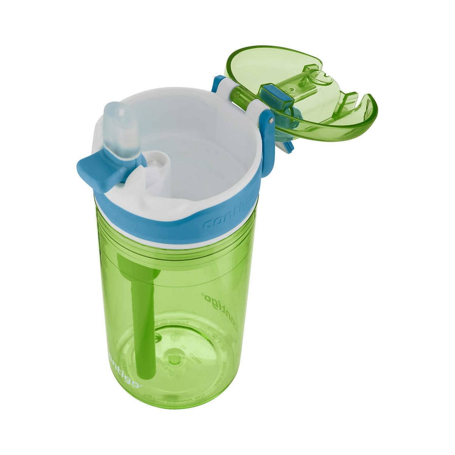 Contigo Kids 2-in-1 Snack Hero Tumbler Featuring 4oz Snack Holder Stacked on Top of 13oz Water Bottle - BPA Free, Durable Tritan w/Flexible Carry Handle &amp; Spill-Proof Valve, Green &amp; Blue – 2 Pack - Pick 448