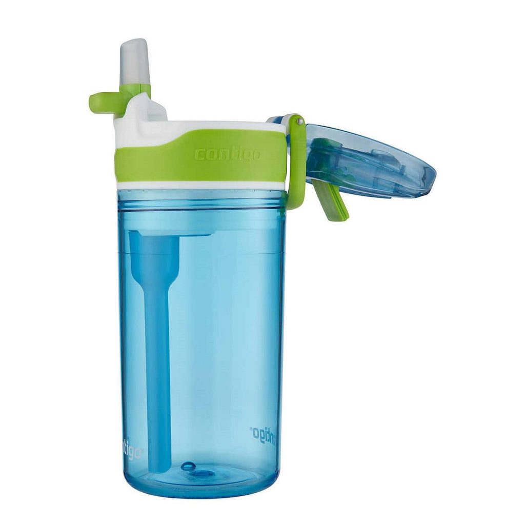 Contigo Kids 2-in-1 Snack Hero Tumbler Featuring 4oz Snack Holder Stacked on Top of 13oz Water Bottle - BPA Free, Durable Tritan w/Flexible Carry Handle &amp; Spill-Proof Valve, Green &amp; Blue – 2 Pack - Pick 448