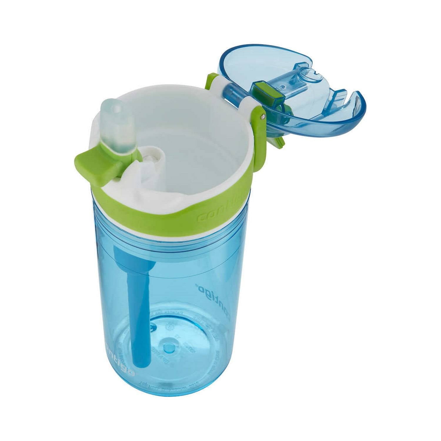 Contigo Kids 2-in-1 Snack Hero Tumbler Featuring 4oz Snack Holder Stacked on Top of 13oz Water Bottle - BPA Free, Durable Tritan w/Flexible Carry Handle &amp; Spill-Proof Valve, Green &amp; Blue – 2 Pack - Pick 448