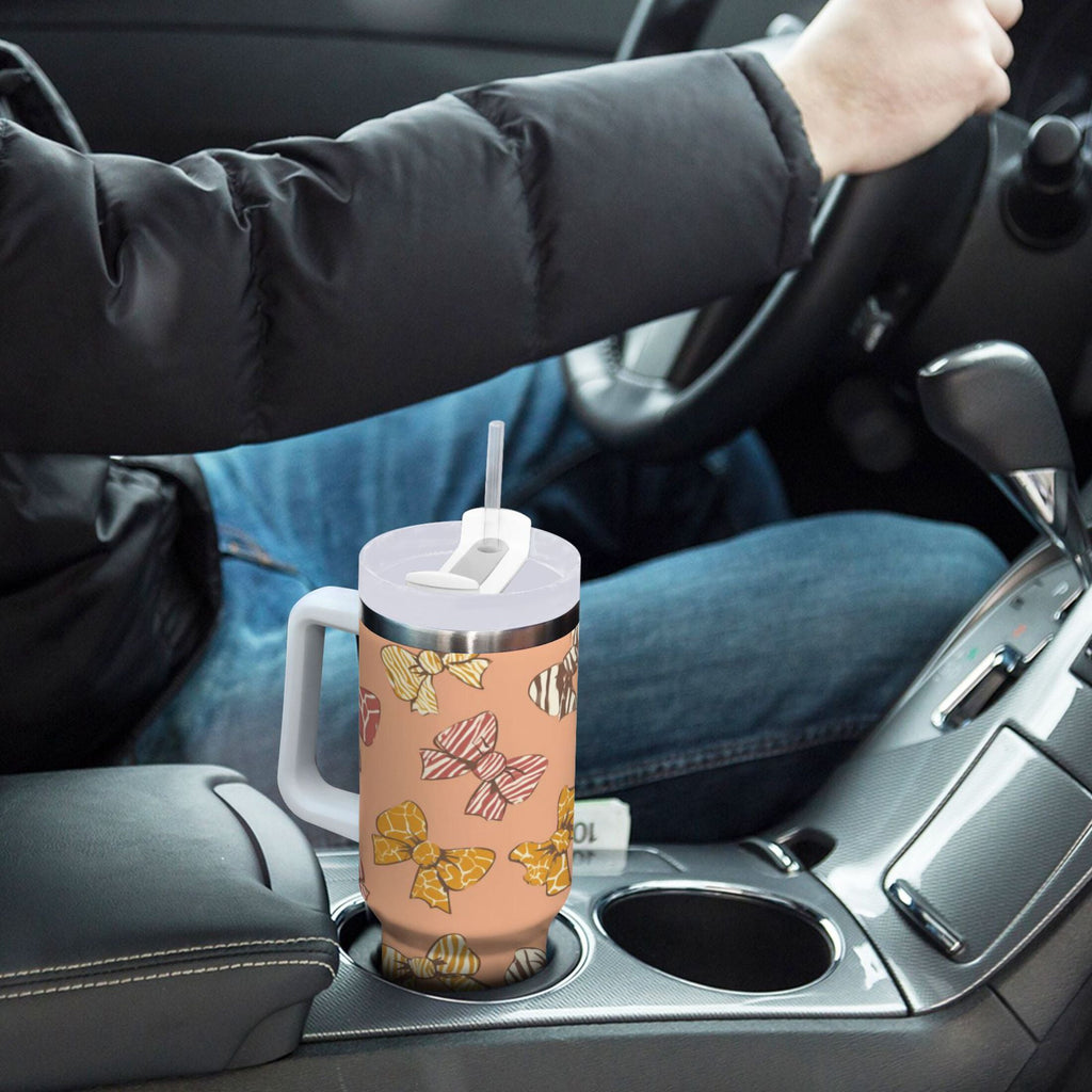 40 oz Insulated Stainless Steel Tumbler Double Wall Stainless Steel Tumbler with 2-Way Drinking Cute Animal Print Bows - Pick 695