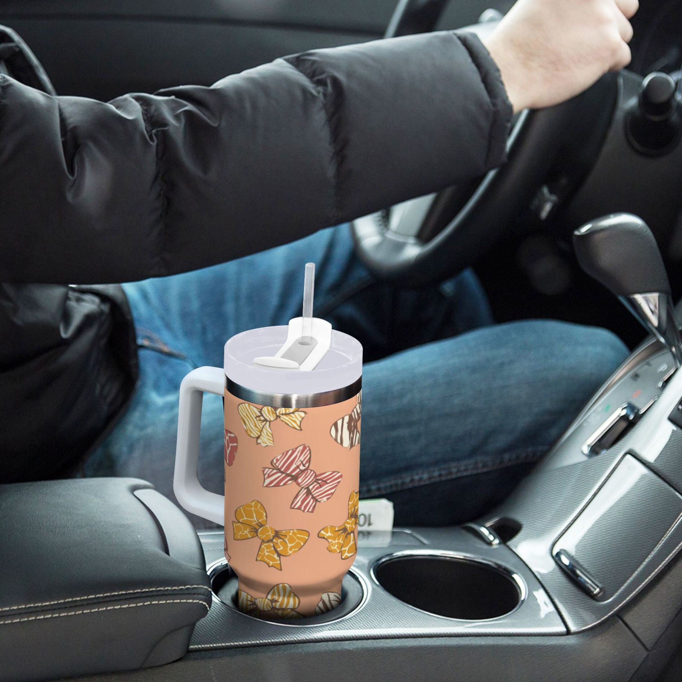 40 oz Insulated Stainless Steel Tumbler Double Wall Stainless Steel Tumbler with 2-Way Drinking Cute Animal Print Bows - Pick 695