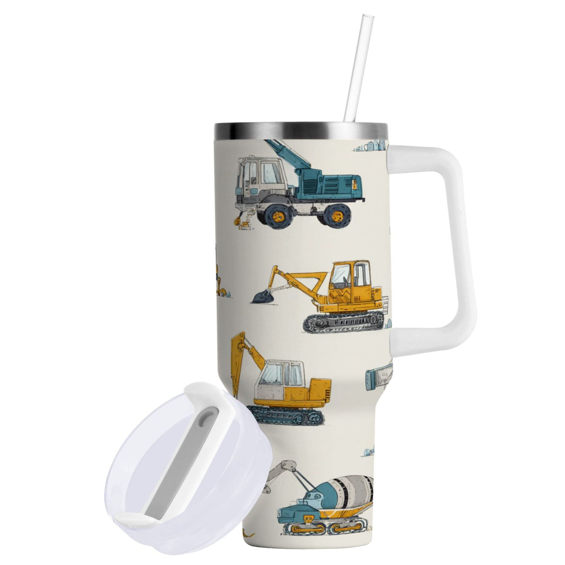 30 oz Insulated Stainless Steel Tumbler Double Wall Stainless Steel Tumbler with 2-Way Drinking Engineering Vehicle Pattern - Pick 402