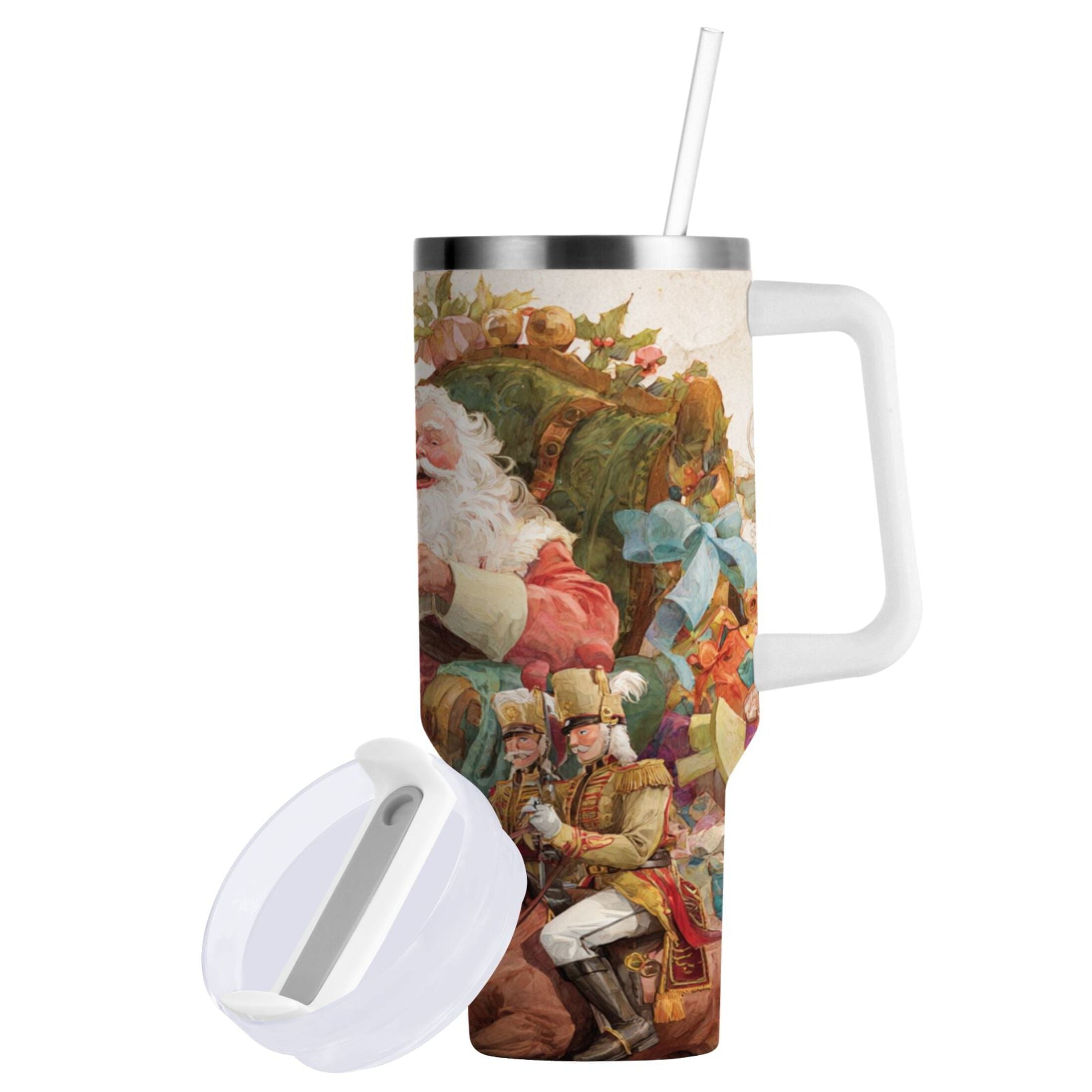 30 oz Insulated Stainless Steel Tumbler Double Wall Stainless Steel Tumbler with 2-Way Drinking Santa Claus Sitting in Chair - Pick 509