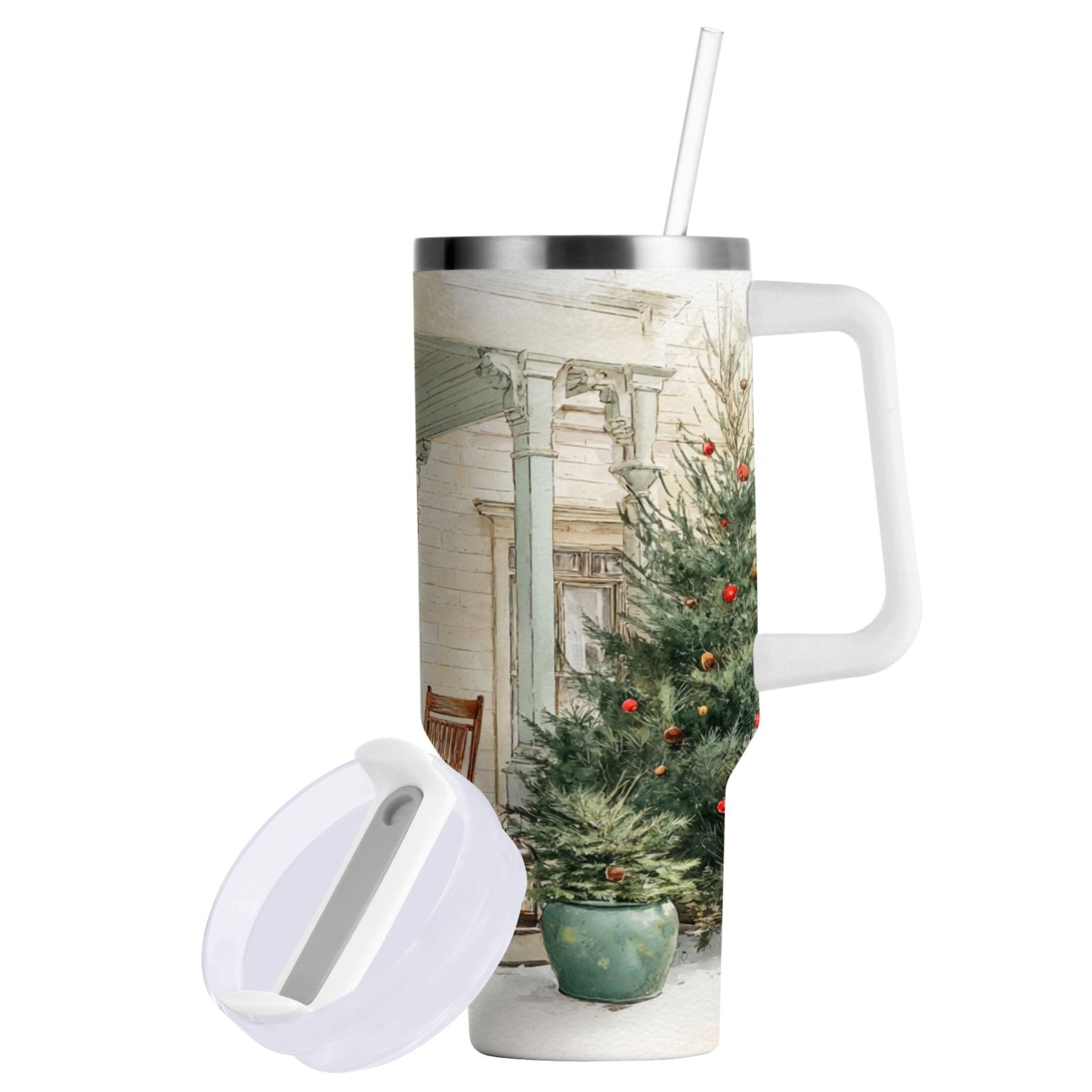 30 oz Insulated Stainless Steel Tumbler Double Wall Stainless Steel Tumbler with 2-Way Drinking Charming Christmas Doorway - Pick 484