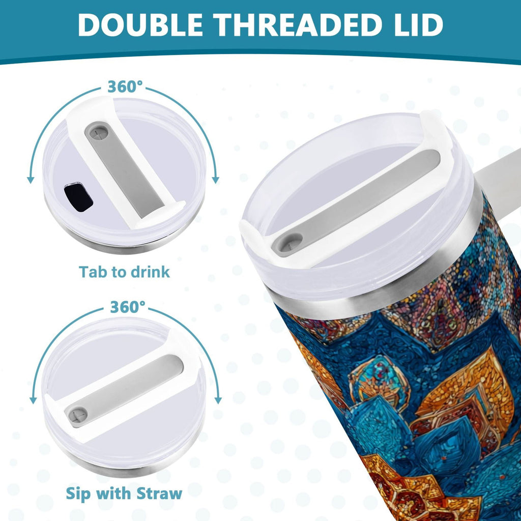 40 oz Insulated Stainless Steel Tumbler Double Wall Stainless Steel Tumbler with 2-Way Drinking Intricate Geometric Shapes - Pick 431