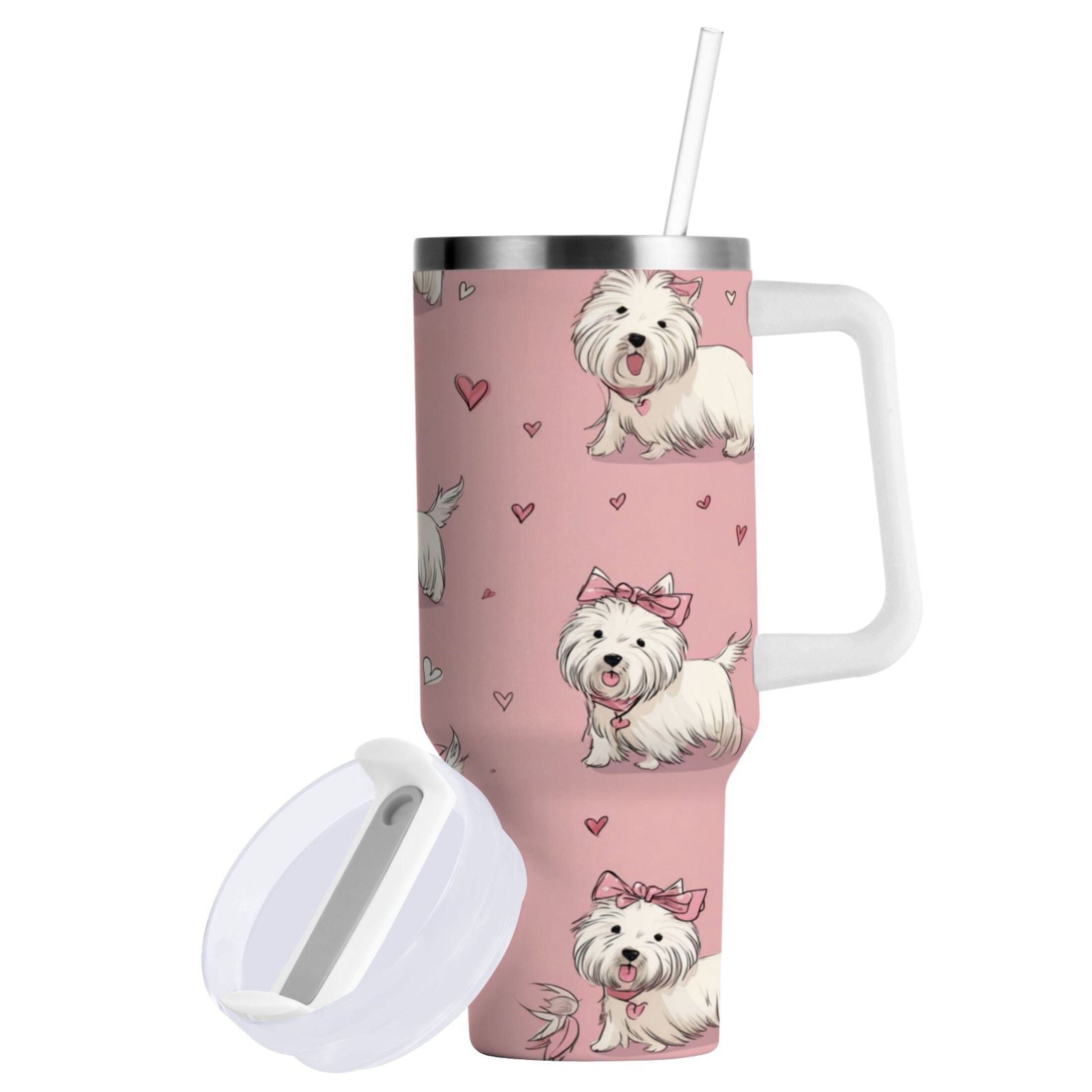 30 oz Insulated Stainless Steel Tumbler Double Wall Stainless Steel Tumbler with 2-Way Drinking Dogs Wearing Bows - Pick 625