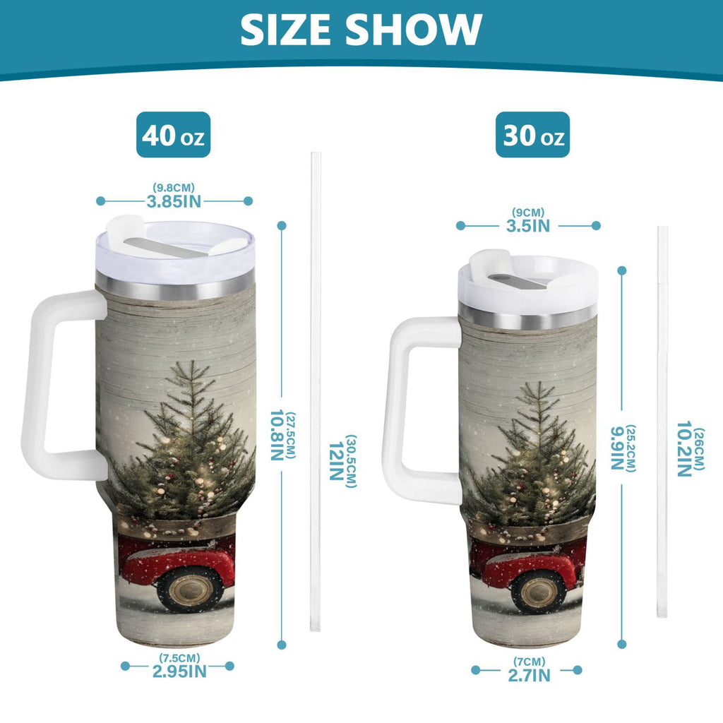 40 oz Insulated Stainless Steel Tumbler Double Wall Stainless Steel Tumbler with 2-Way Drinking Vintage Red Truck - Pick 251