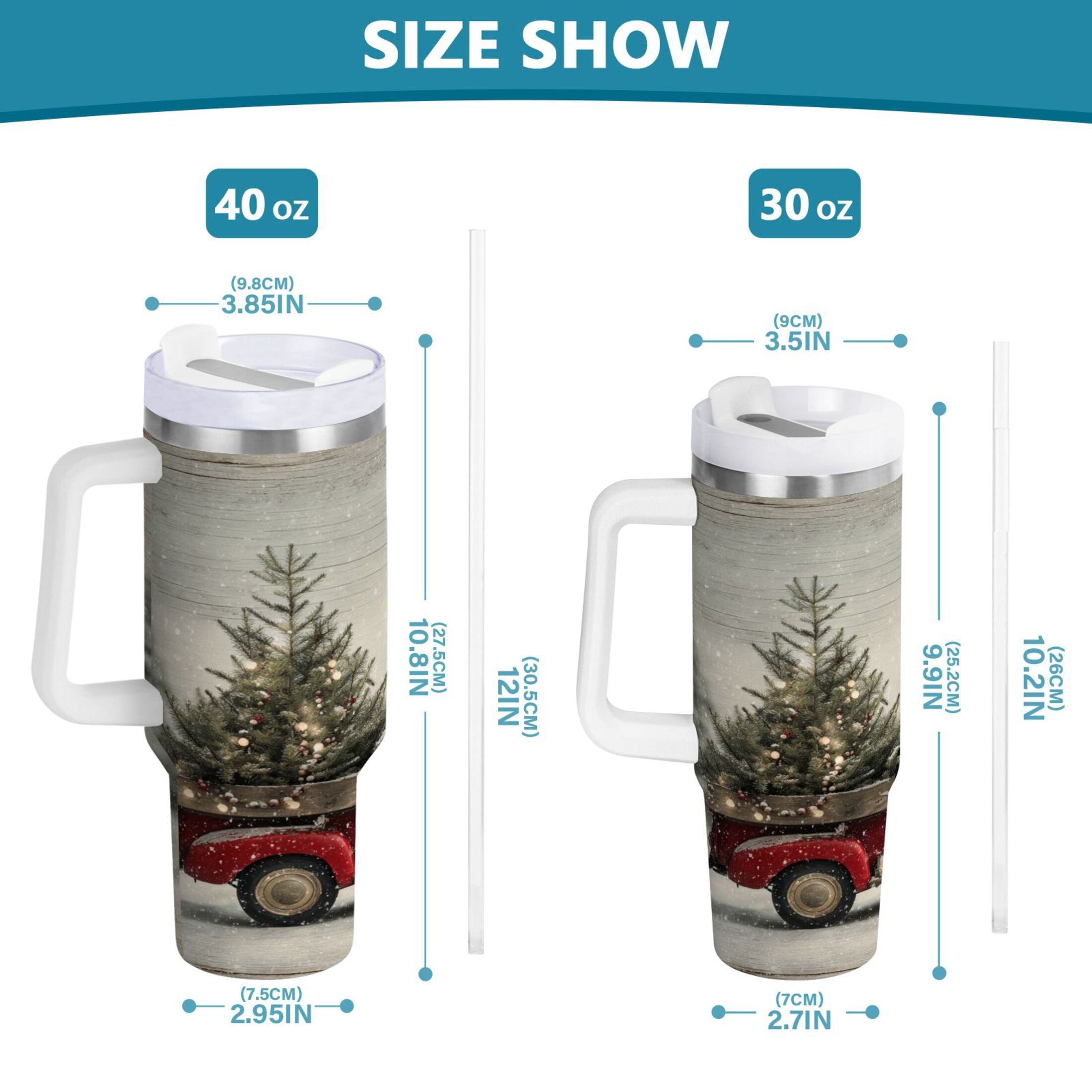 40 oz Insulated Stainless Steel Tumbler Double Wall Stainless Steel Tumbler with 2-Way Drinking Vintage Red Truck - Pick 251
