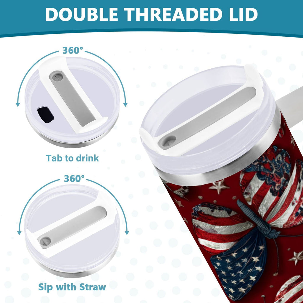 40 oz Insulated Stainless Steel Tumbler Double Wall Stainless Steel Tumbler with 2-Way Drinking Butterfly with National Flag - Pick 849