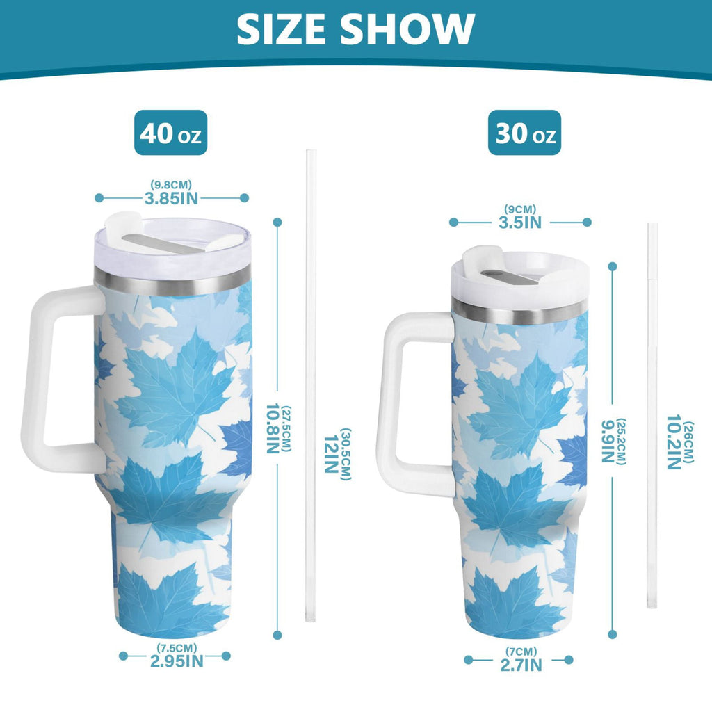 30 oz Insulated Stainless Steel Tumbler Double Wall Stainless Steel Tumbler with 2-Way Drinking Light Blue Maple Leaves - Pick 330