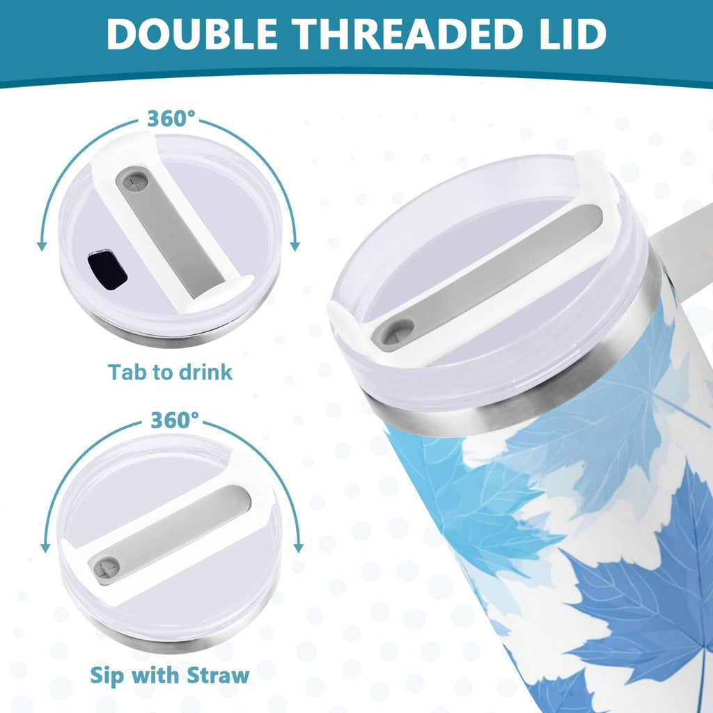 30 oz Insulated Stainless Steel Tumbler Double Wall Stainless Steel Tumbler with 2-Way Drinking Light Blue Maple Leaves - Pick 330