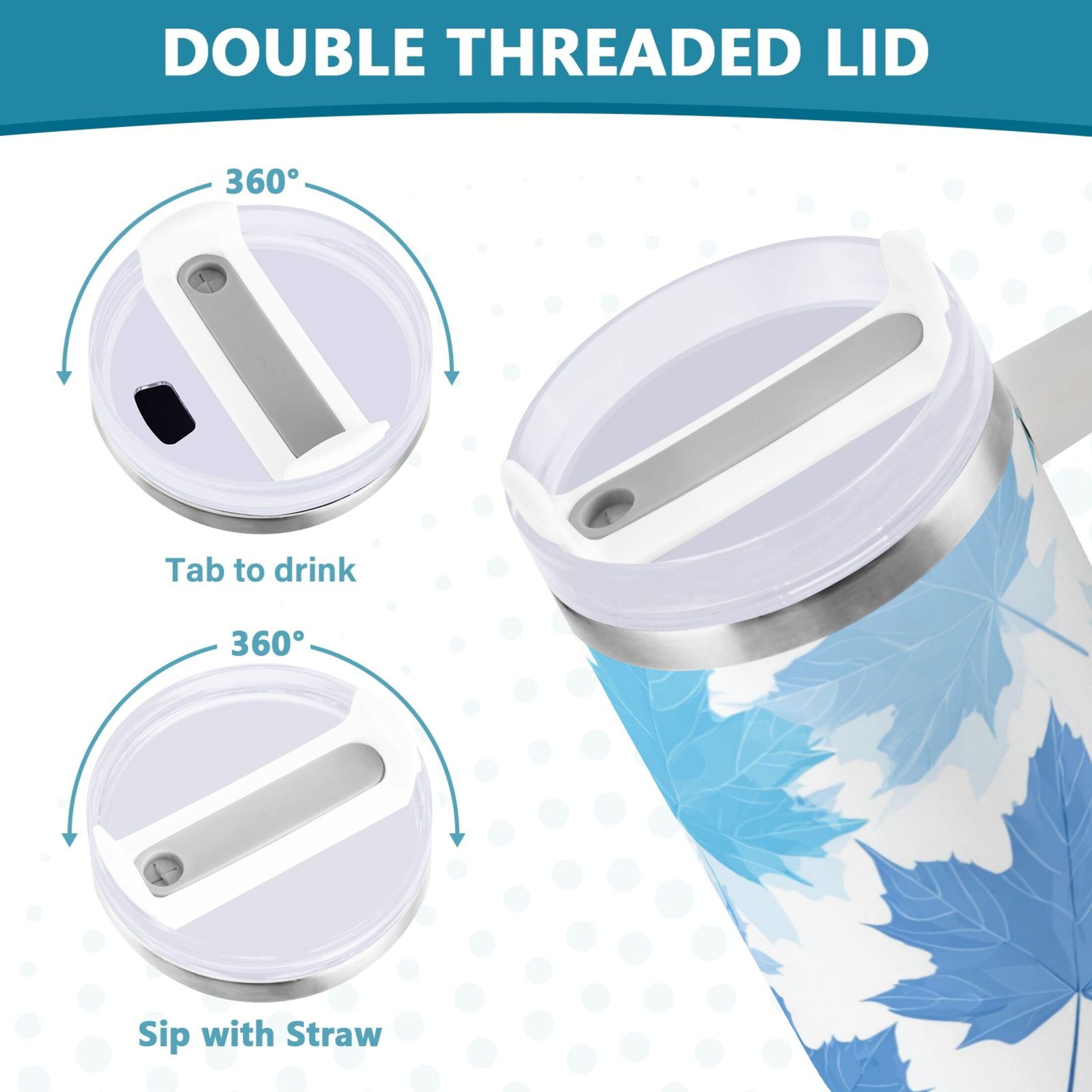 30 oz Insulated Stainless Steel Tumbler Double Wall Stainless Steel Tumbler with 2-Way Drinking Light Blue Maple Leaves - Pick 330