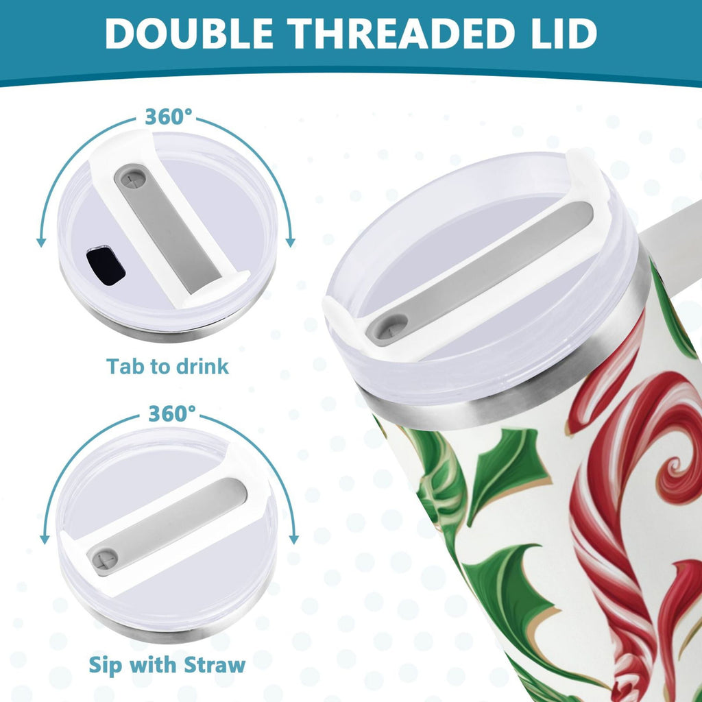 40 oz Insulated Stainless Steel Tumbler Double Wall Stainless Steel Tumbler with 2-Way Drinking Red and Green Candy-cane - Pick 289