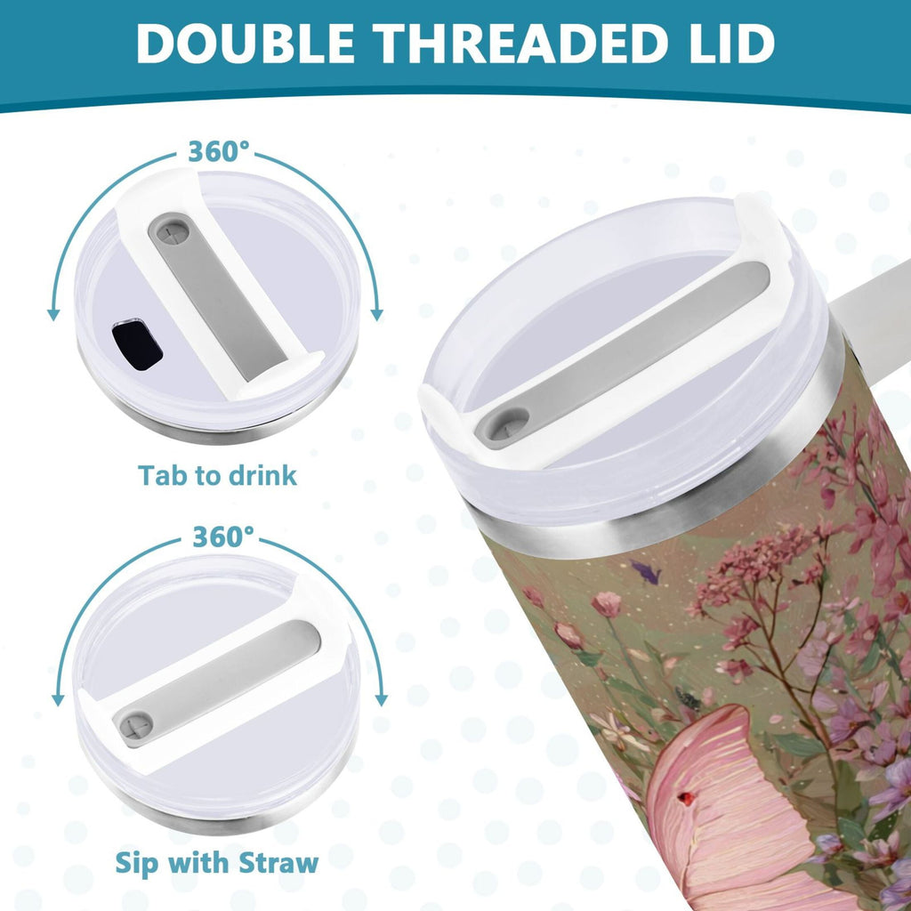 30 oz Insulated Stainless Steel Tumbler Double Wall Stainless Steel Tumbler with 2-Way Drinking Delicate Butterfly - Pick 770