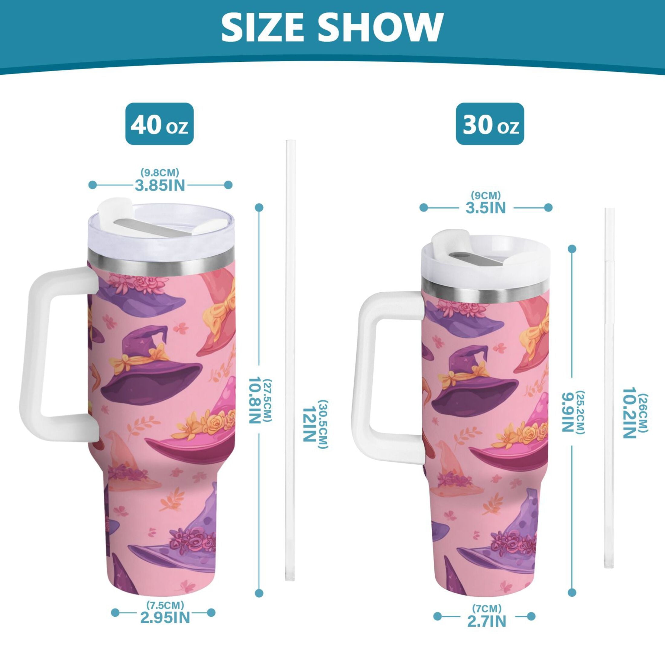 30 oz Insulated Stainless Steel Tumbler Double Wall Stainless Steel Tumbler with 2-Way Drinking Colorful Hat Pattern - Pick 783