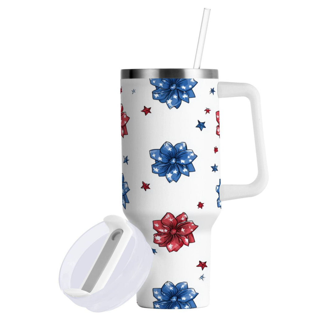 40 oz Insulated Stainless Steel Tumbler Double Wall Stainless Steel Tumbler with 2-Way Drinking Stars and Stripes Puttern Flower - Pick 839
