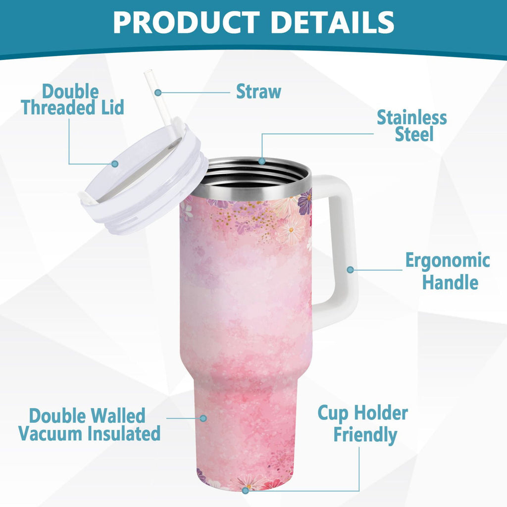30 oz Insulated Stainless Steel Tumbler Double Wall Stainless Steel Tumbler with 2-Way Drinking Colorful Pastel Floral Pattern - Pick 927