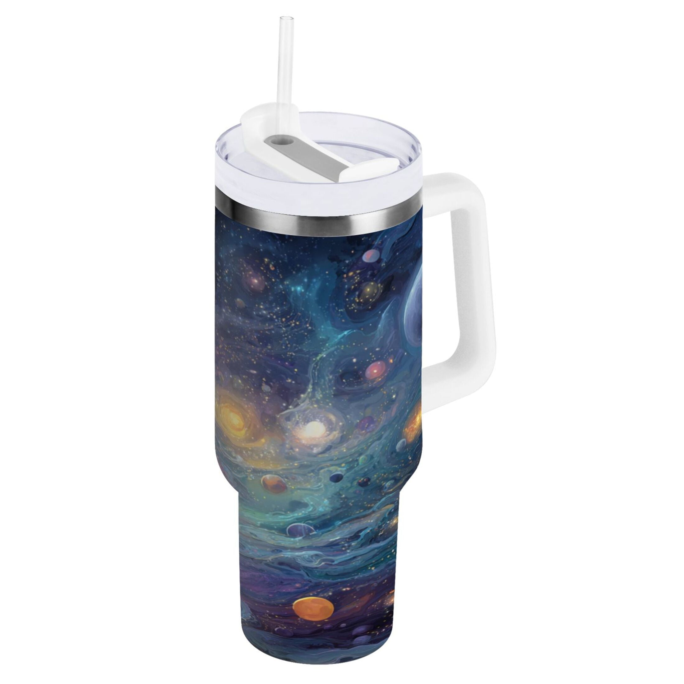 30 oz Insulated Stainless Steel Tumbler Double Wall Stainless Steel Tumbler with 2-Way Drinking Vibrant and Colorful Universe - Pick 689