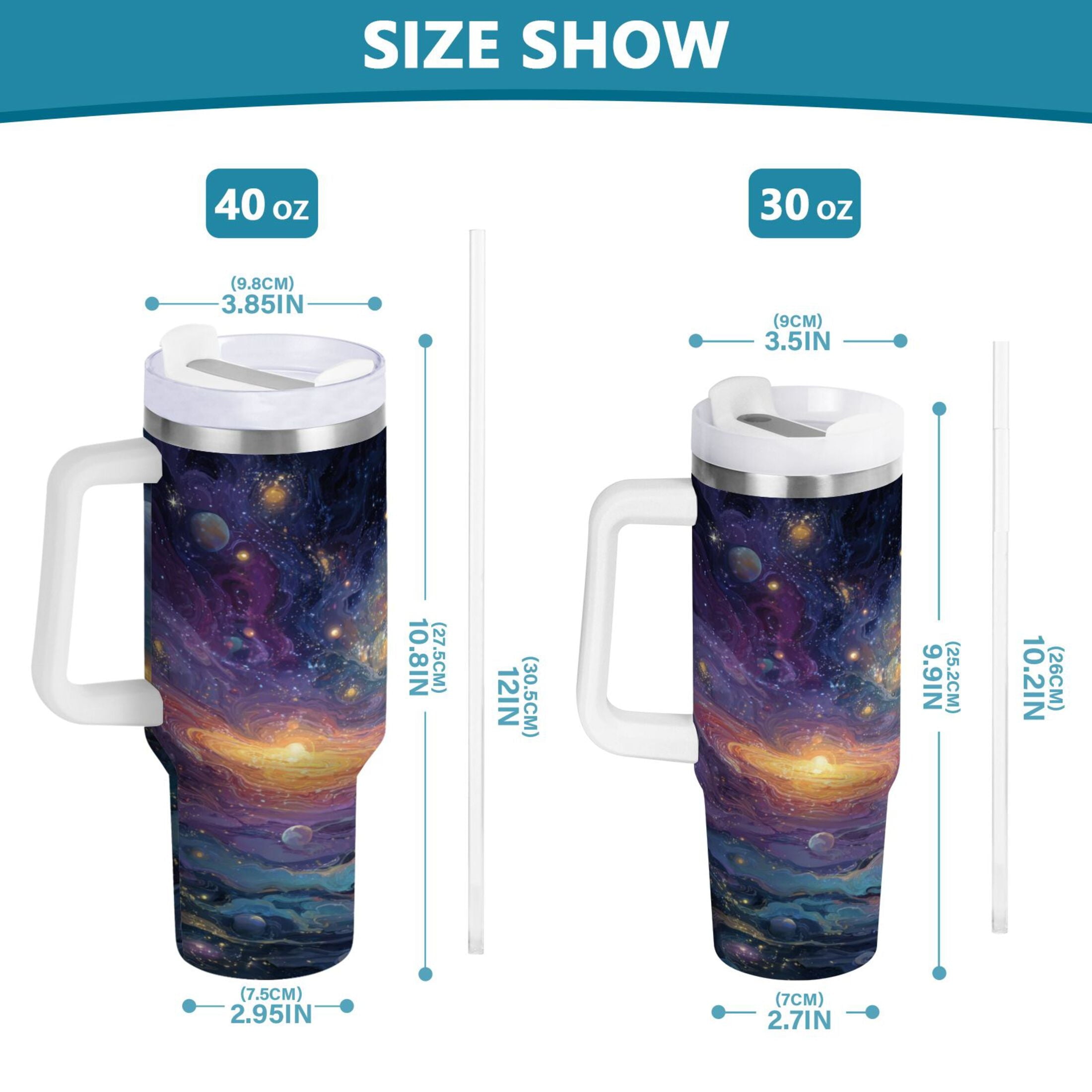 30 oz Insulated Stainless Steel Tumbler Double Wall Stainless Steel Tumbler with 2-Way Drinking Vibrant and Colorful Universe - Pick 689