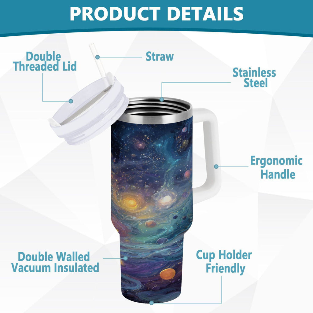 30 oz Insulated Stainless Steel Tumbler Double Wall Stainless Steel Tumbler with 2-Way Drinking Vibrant and Colorful Universe - Pick 689