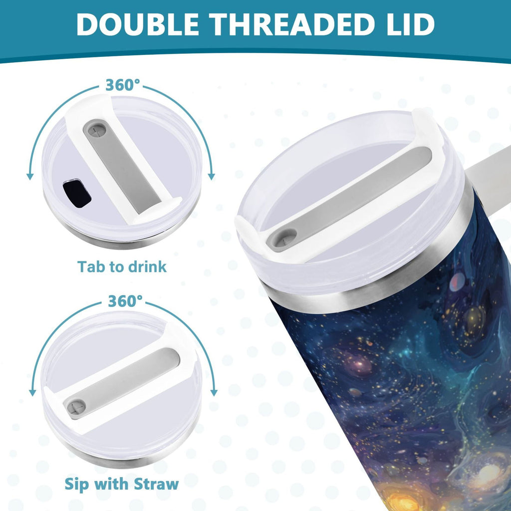 30 oz Insulated Stainless Steel Tumbler Double Wall Stainless Steel Tumbler with 2-Way Drinking Vibrant and Colorful Universe - Pick 689