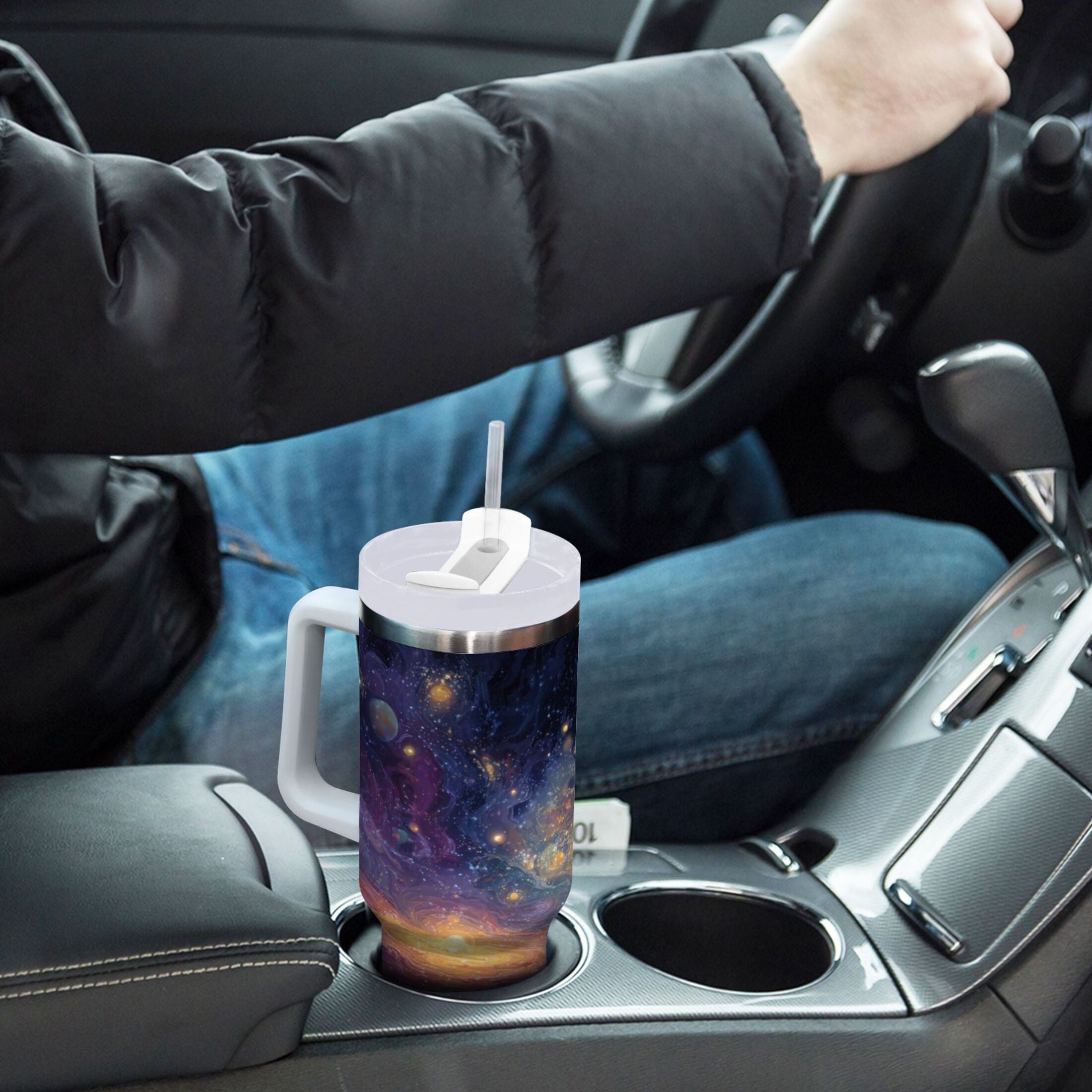 30 oz Insulated Stainless Steel Tumbler Double Wall Stainless Steel Tumbler with 2-Way Drinking Vibrant and Colorful Universe - Pick 689