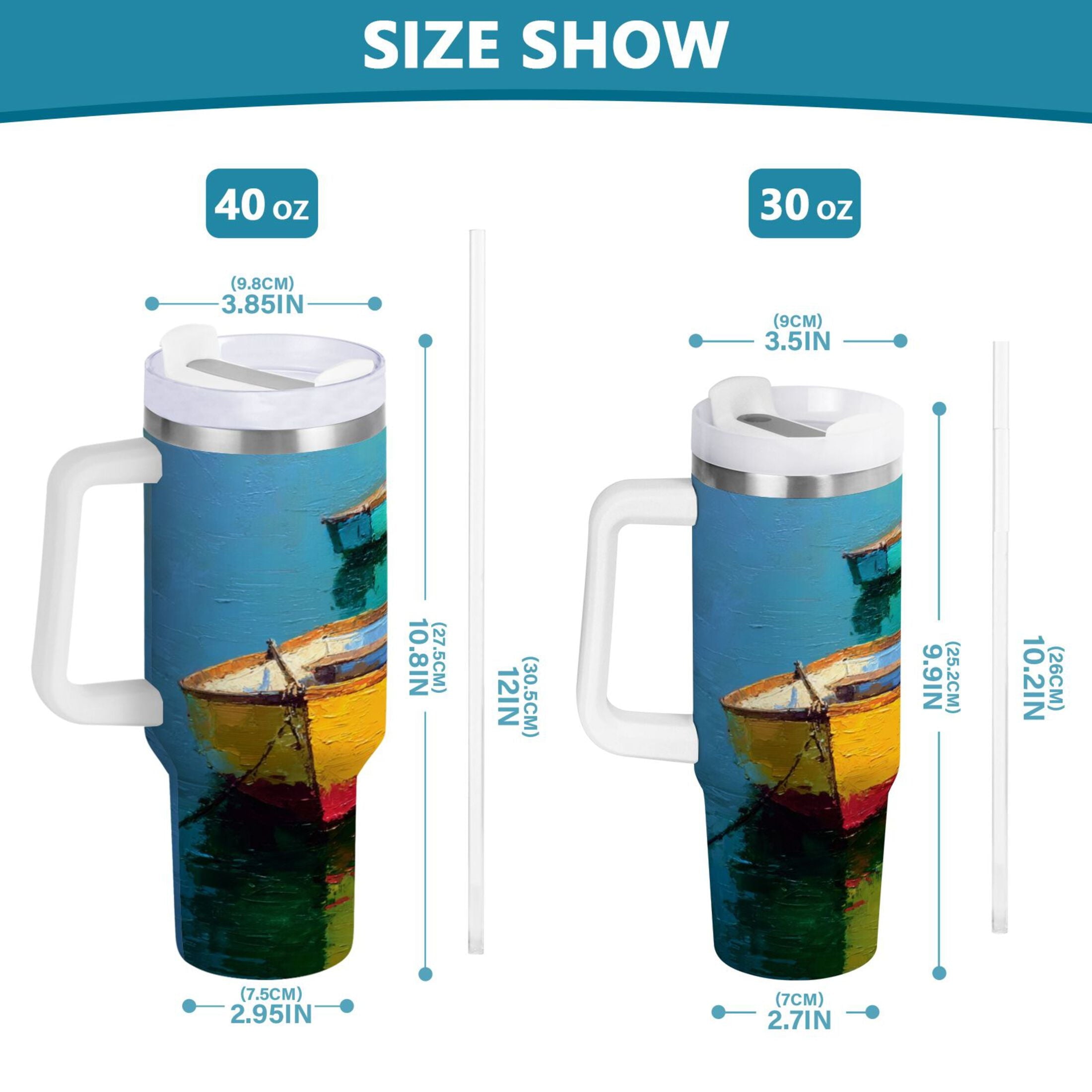 30 oz Insulated Stainless Steel Tumbler Double Wall Stainless Steel Tumbler with 2-Way Drinking Colorful Row Boats - Pick 761