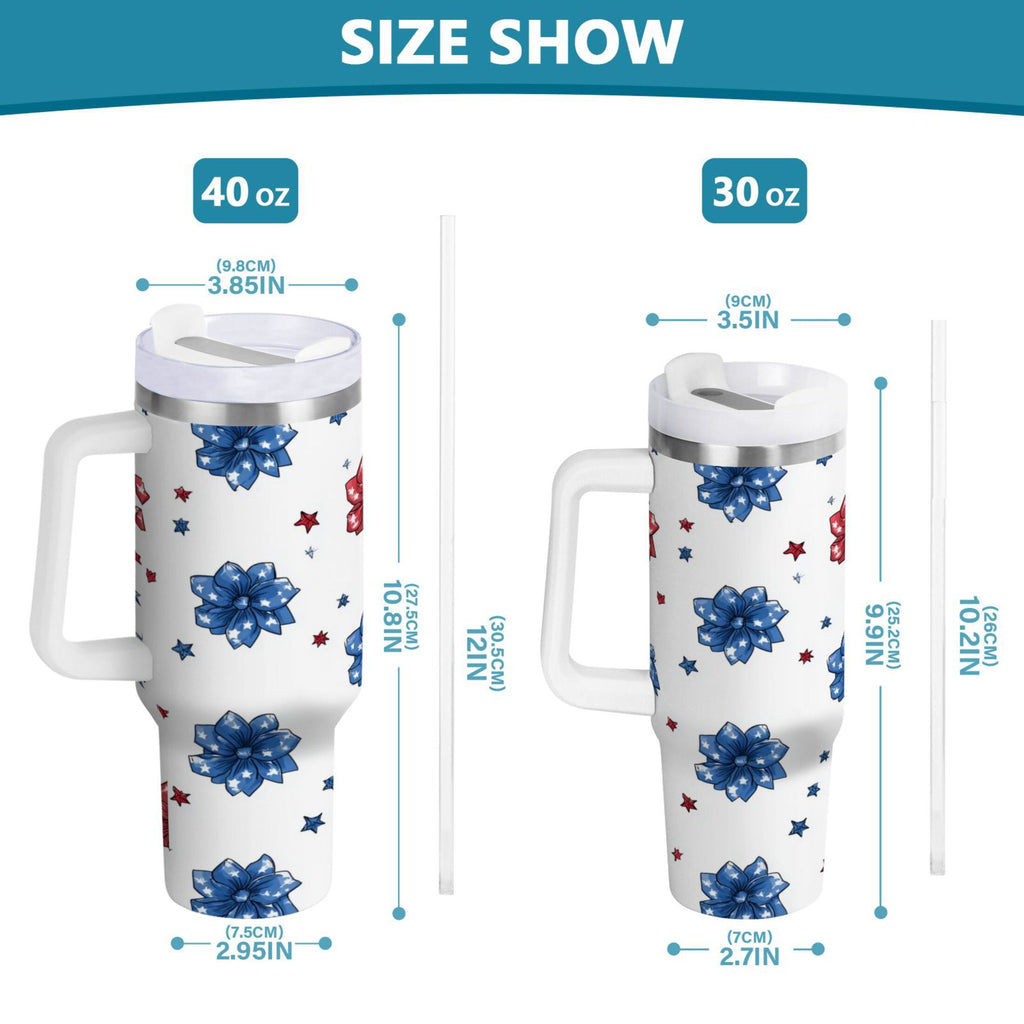 40 oz Insulated Stainless Steel Tumbler Double Wall Stainless Steel Tumbler with 2-Way Drinking Stars and Stripes Puttern Flower - Pick 839