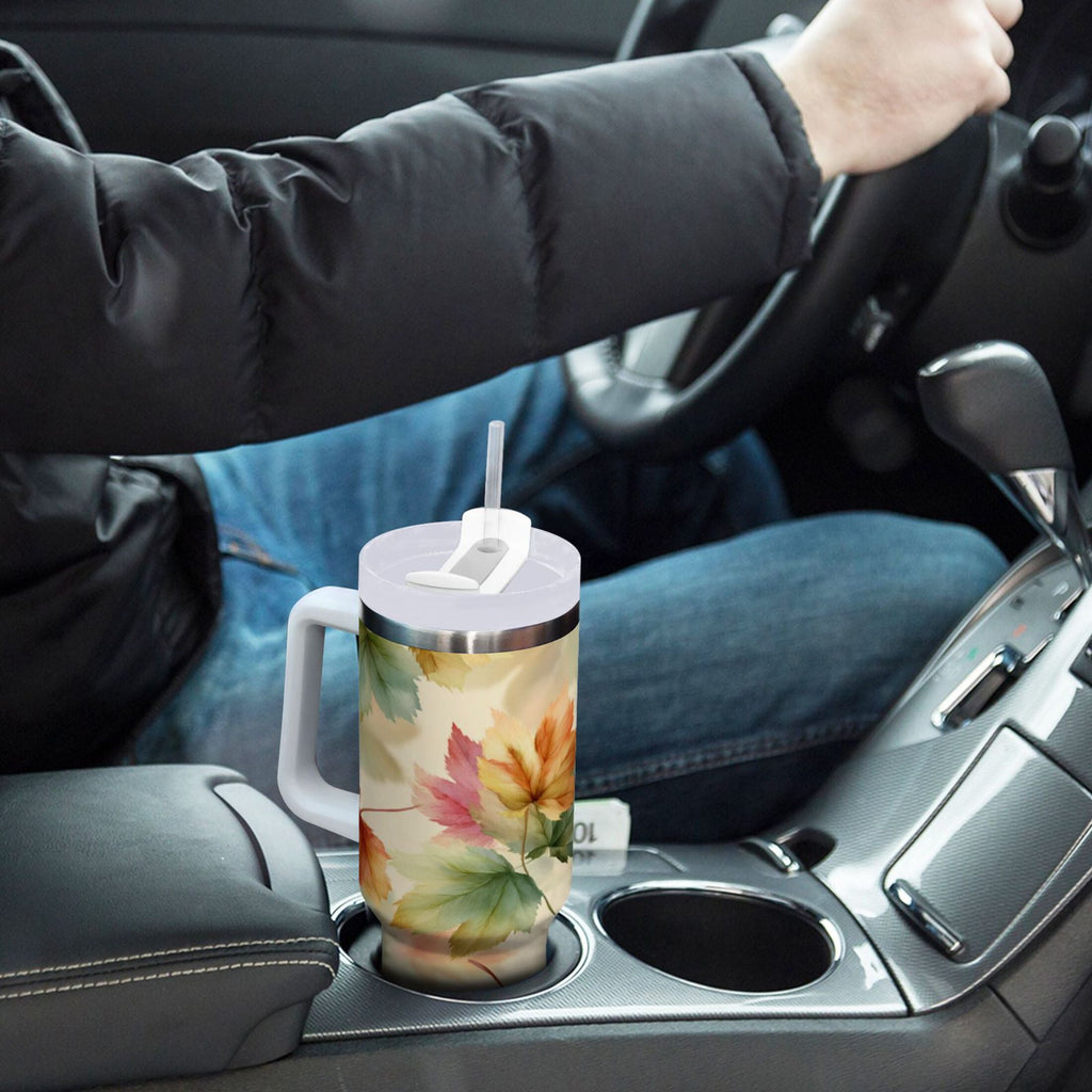 40 oz Insulated Stainless Steel Tumbler Double Wall Stainless Steel Tumbler with 2-Way Drinking Watercolor Maple Leaves Pattern - Pick 429