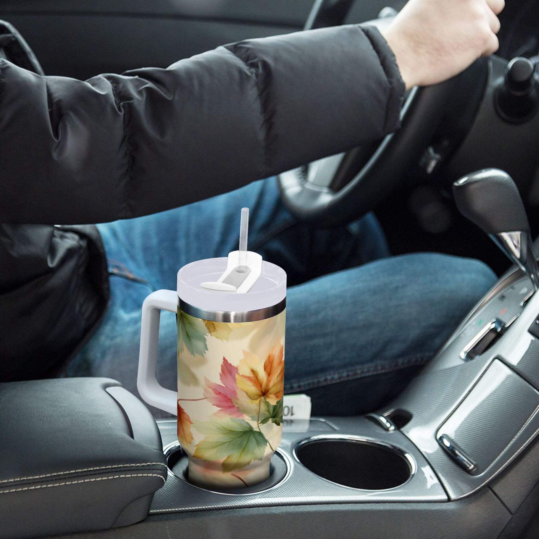 40 oz Insulated Stainless Steel Tumbler Double Wall Stainless Steel Tumbler with 2-Way Drinking Watercolor Maple Leaves Pattern - Pick 429