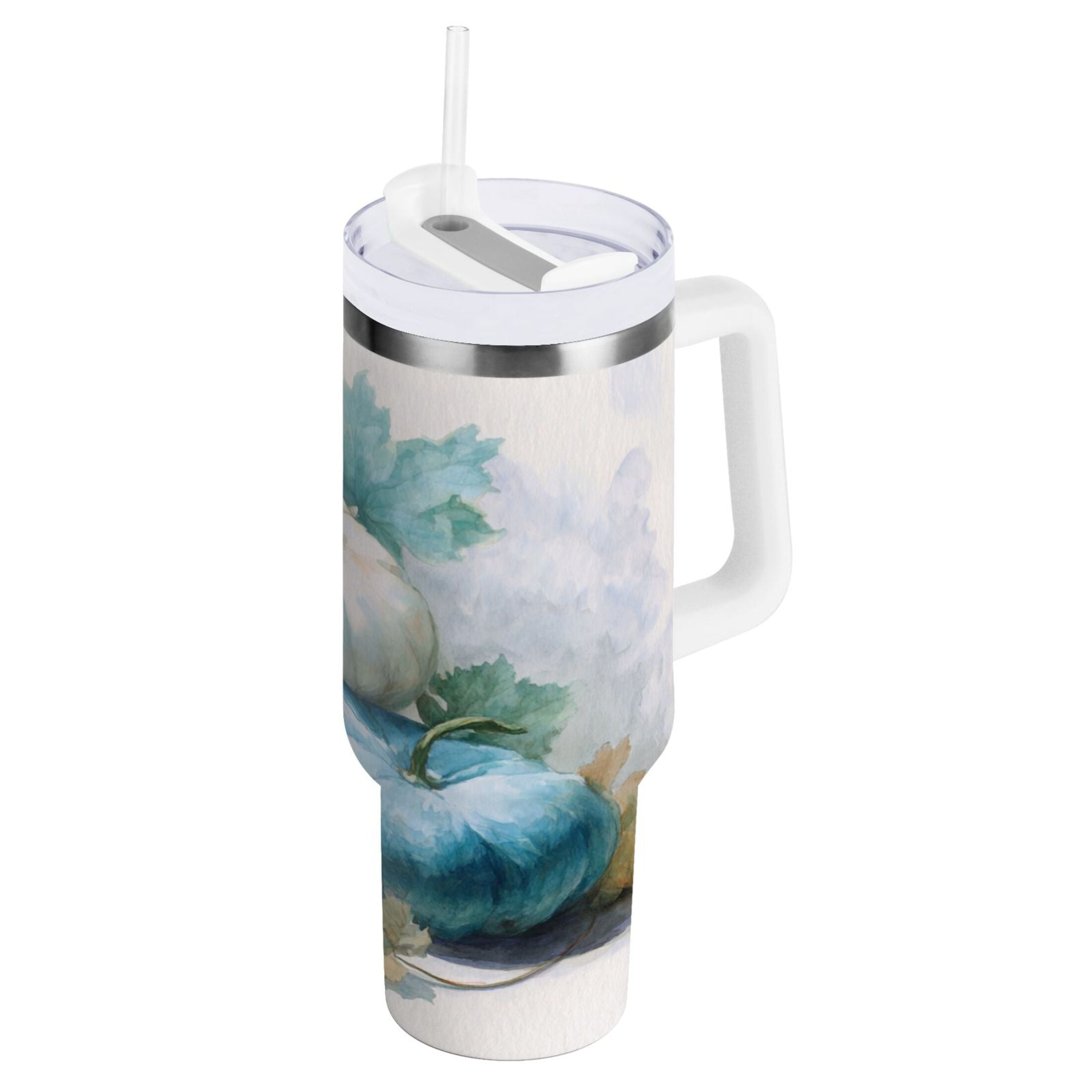 40 oz Insulated Stainless Steel Tumbler Double Wall Stainless Steel Tumbler with 2-Way Drinking Watercolor Pumpkins and Leaves - Pick 977