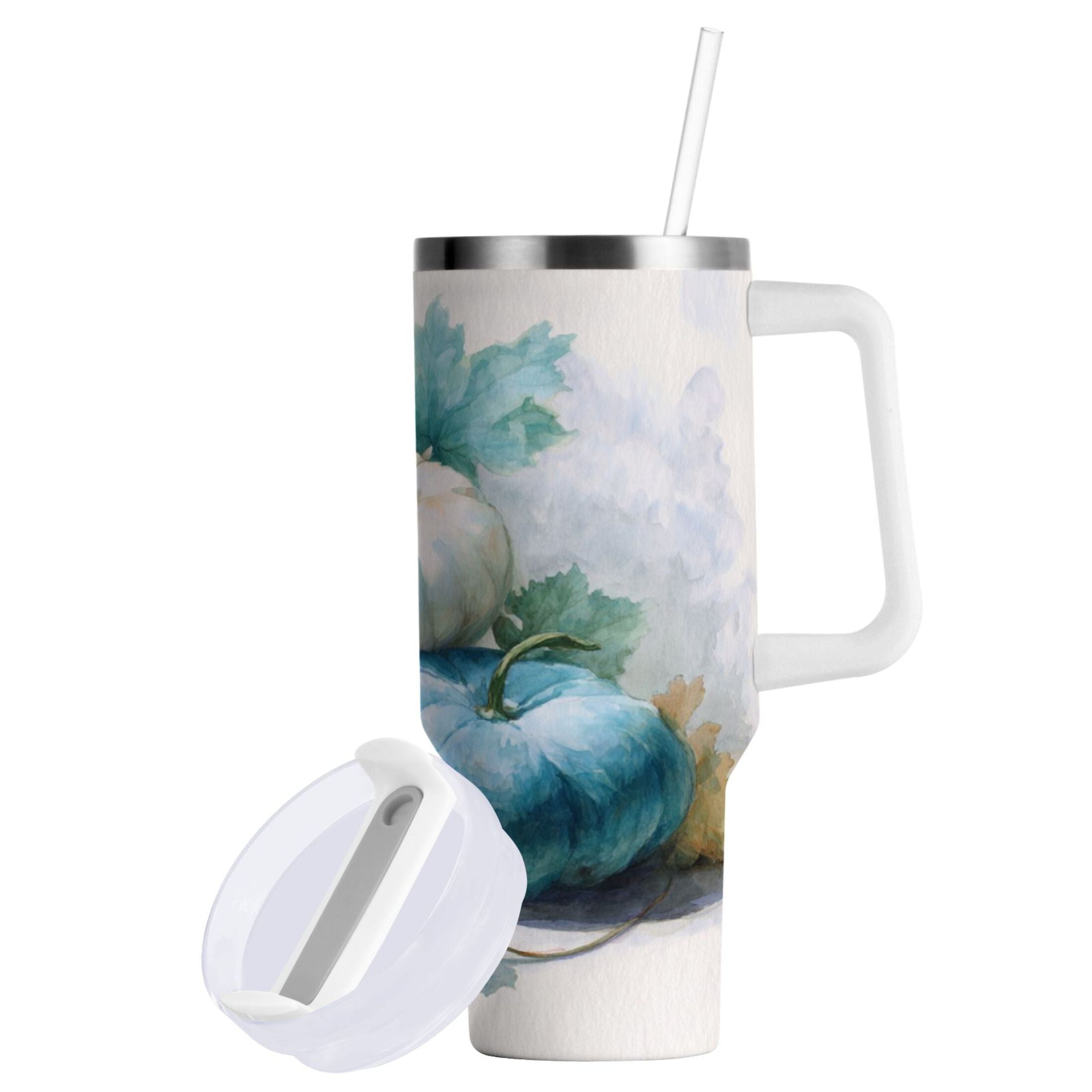 40 oz Insulated Stainless Steel Tumbler Double Wall Stainless Steel Tumbler with 2-Way Drinking Watercolor Pumpkins and Leaves - Pick 977