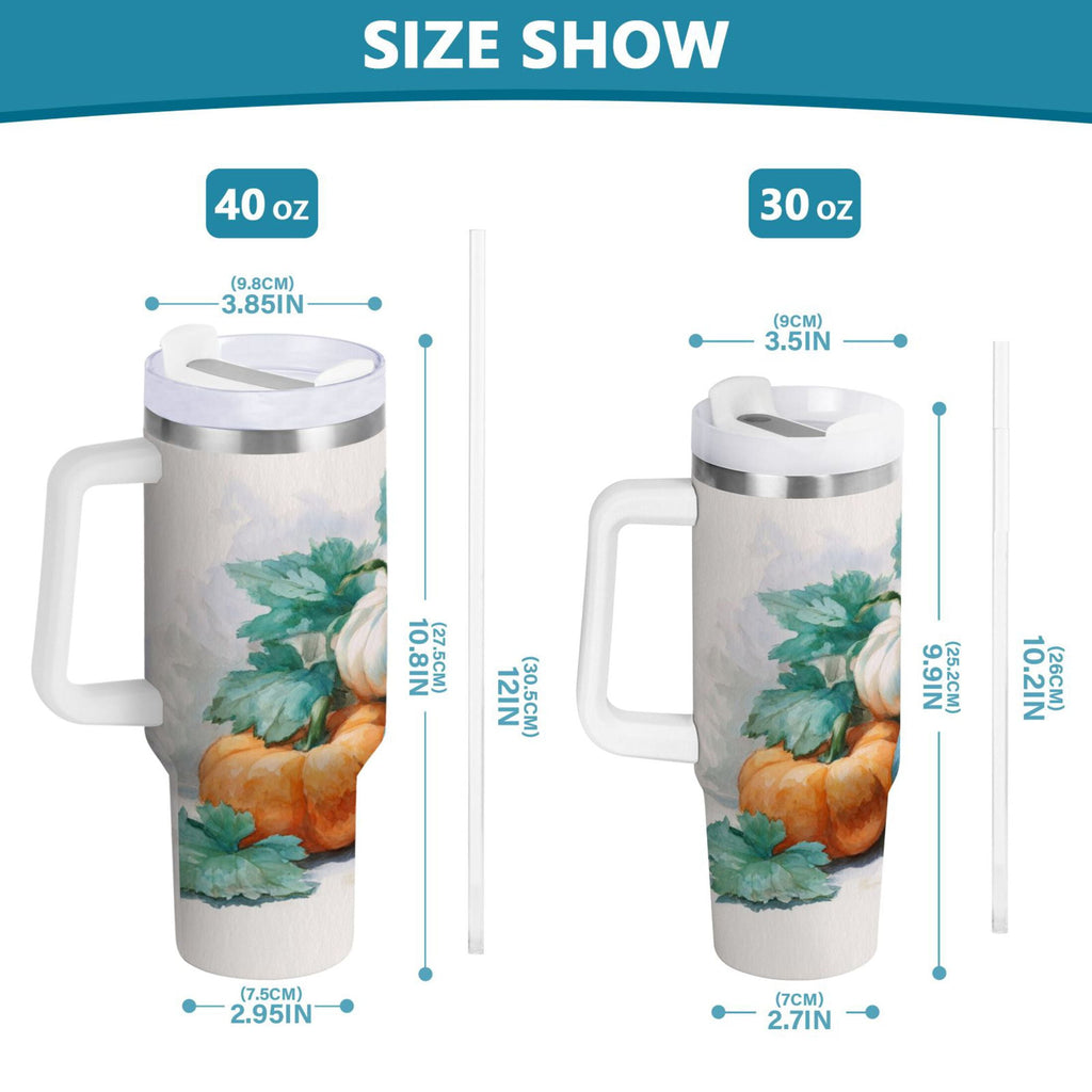 40 oz Insulated Stainless Steel Tumbler Double Wall Stainless Steel Tumbler with 2-Way Drinking Watercolor Pumpkins and Leaves - Pick 977
