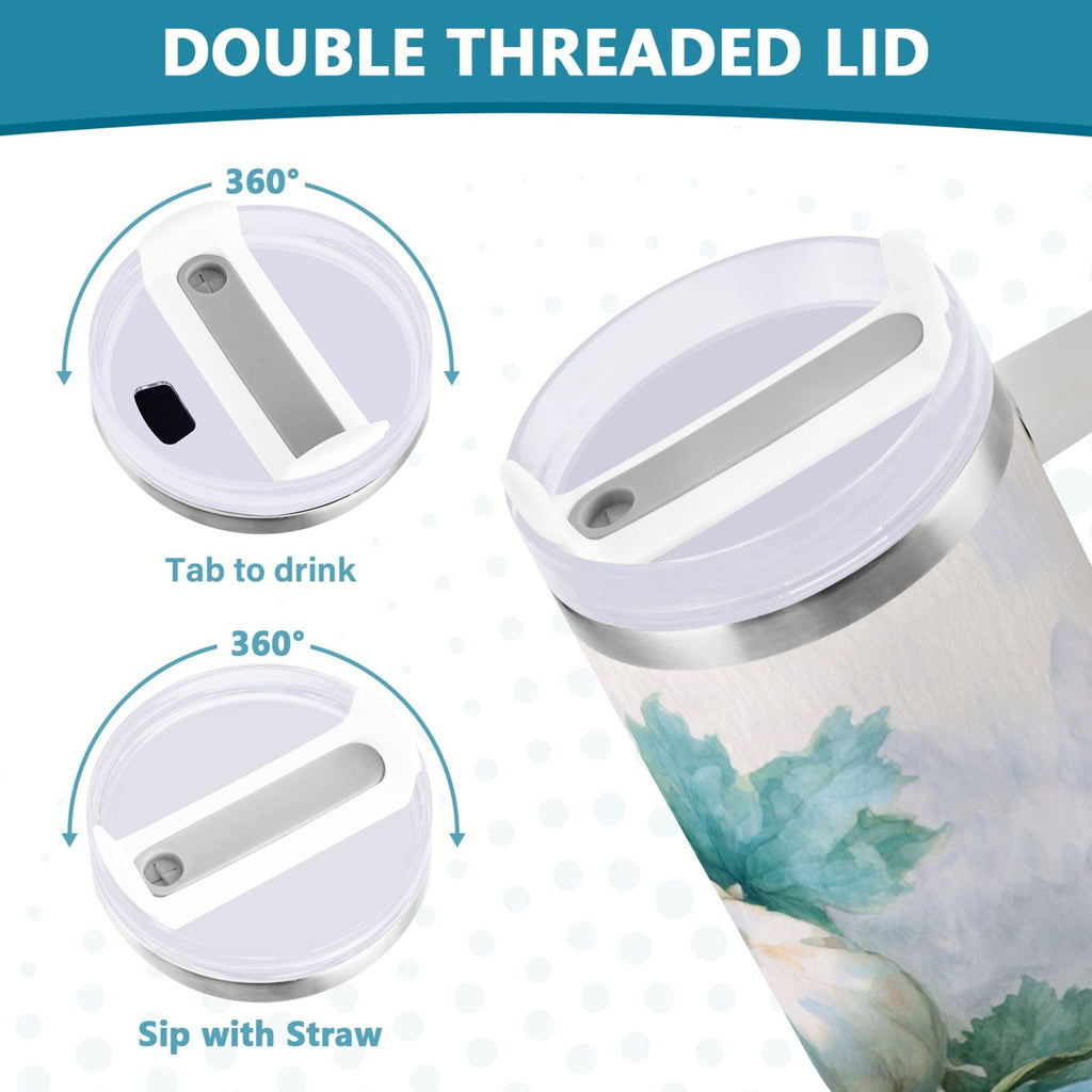 40 oz Insulated Stainless Steel Tumbler Double Wall Stainless Steel Tumbler with 2-Way Drinking Watercolor Pumpkins and Leaves - Pick 977