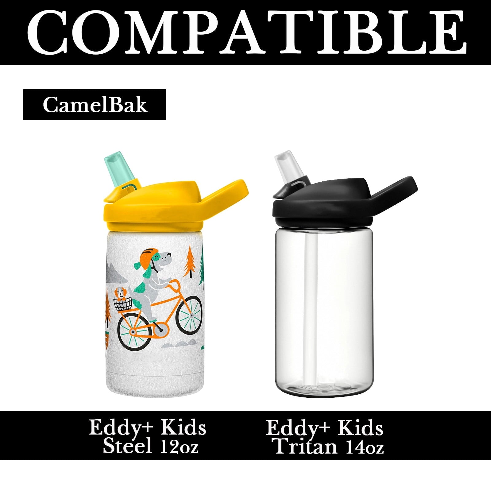 Linkidea Water Bottle Sleeve Compatible with CamelBak Eddy+ Tritan 14oz, Steel 12oz Kids Bottle, Waterbottle Holder Bag with Name Tag, Black - Pick 221