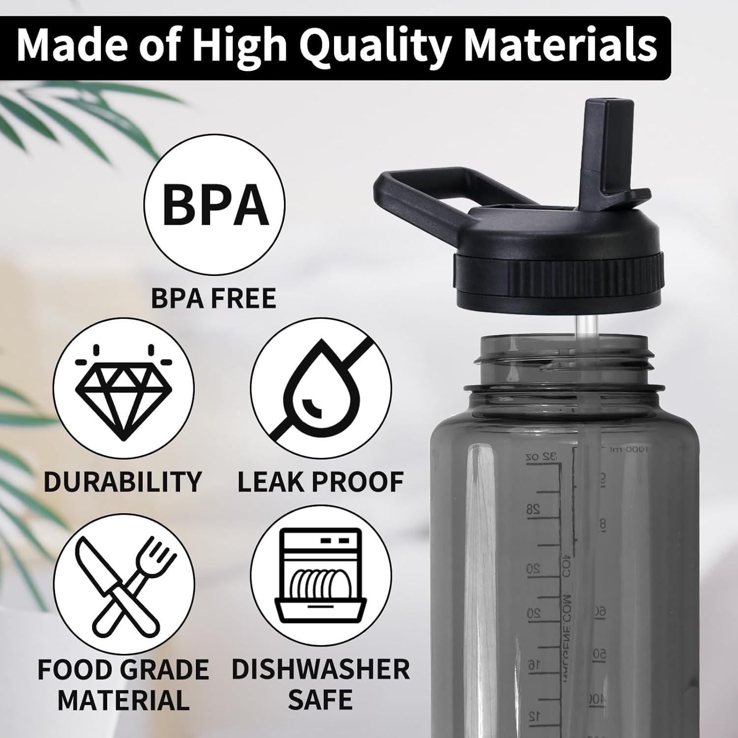 Straw Lid Compatible with Nalgene Water Bottles 32 OZ, BPA-Free Straws Lid with Handle for Nalgene Wide Mouth, Replacement Bottle Cap Accessories with 2 Straws and 1 Straw Brush - Pick 504
