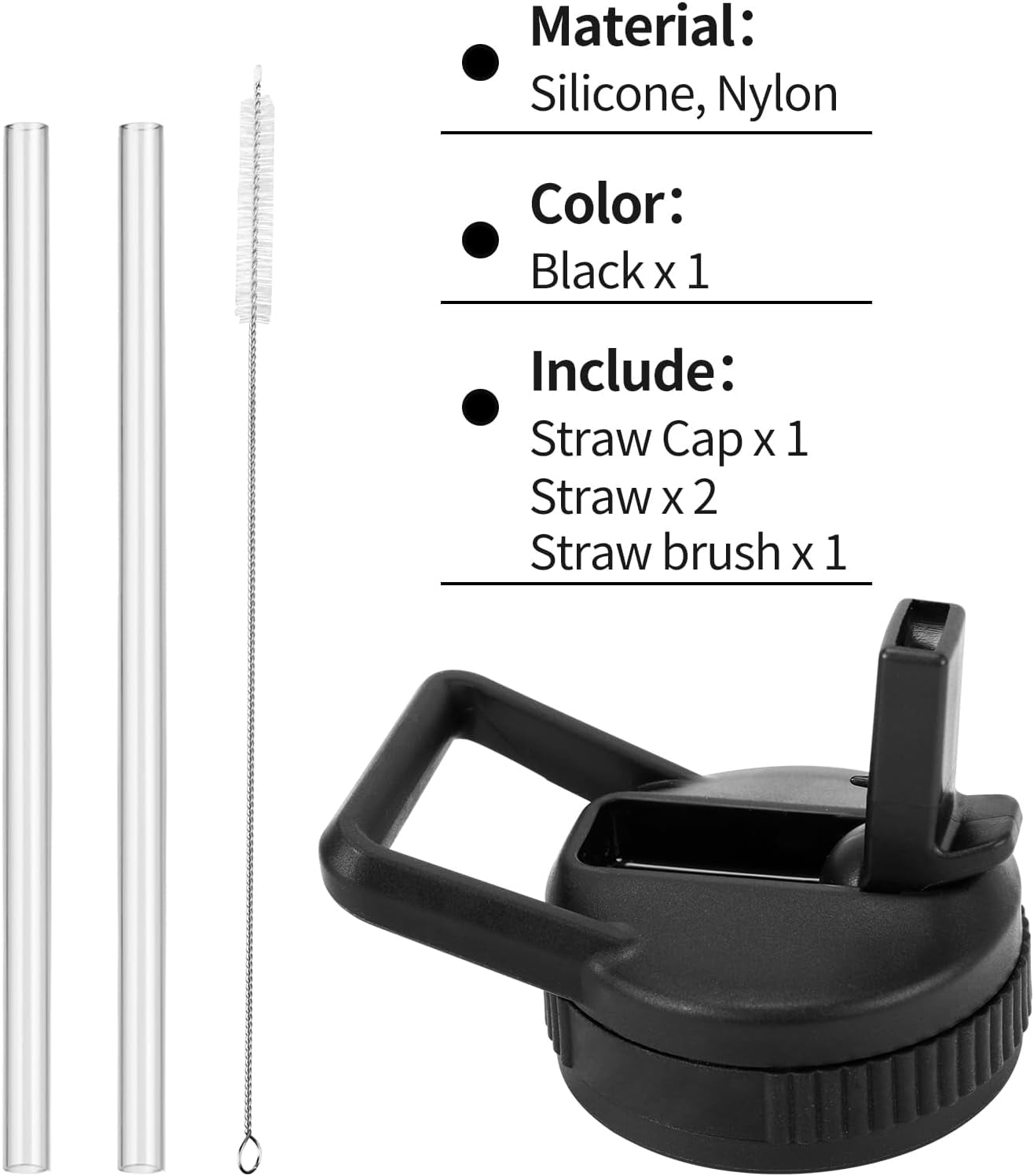 Straw Lid Compatible with Nalgene Water Bottles 32 OZ, BPA-Free Straws Lid with Handle for Nalgene Wide Mouth, Replacement Bottle Cap Accessories with 2 Straws and 1 Straw Brush - Pick 504