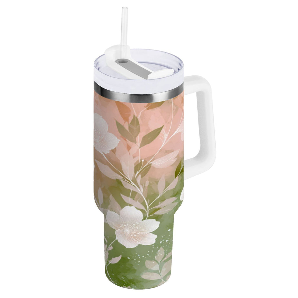 30 oz Insulated Stainless Steel Tumbler Double Wall Stainless Steel Tumbler with 2-Way Drinking Gradient Elegant Floral - Pick 147