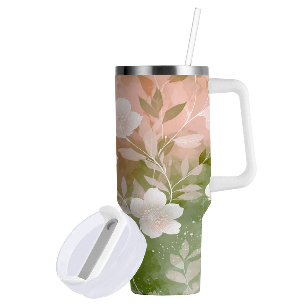30 oz Insulated Stainless Steel Tumbler Double Wall Stainless Steel Tumbler with 2-Way Drinking Gradient Elegant Floral - Pick 147
