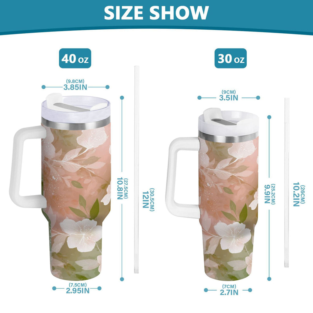 30 oz Insulated Stainless Steel Tumbler Double Wall Stainless Steel Tumbler with 2-Way Drinking Gradient Elegant Floral - Pick 147