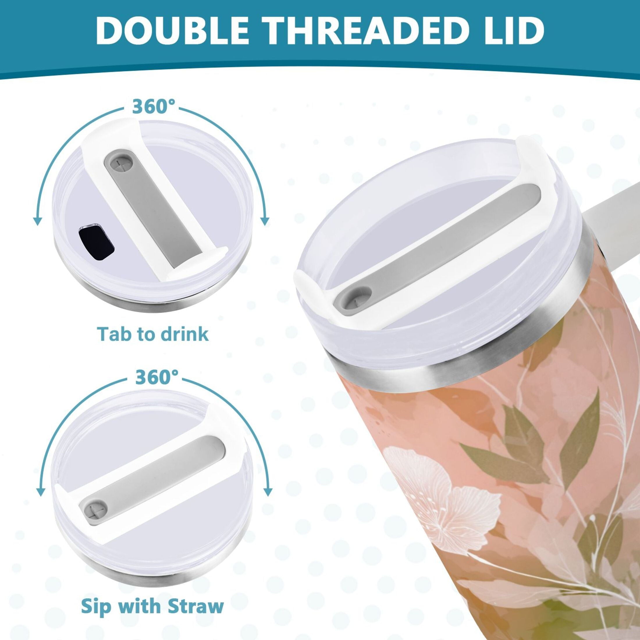 30 oz Insulated Stainless Steel Tumbler Double Wall Stainless Steel Tumbler with 2-Way Drinking Gradient Elegant Floral - Pick 147