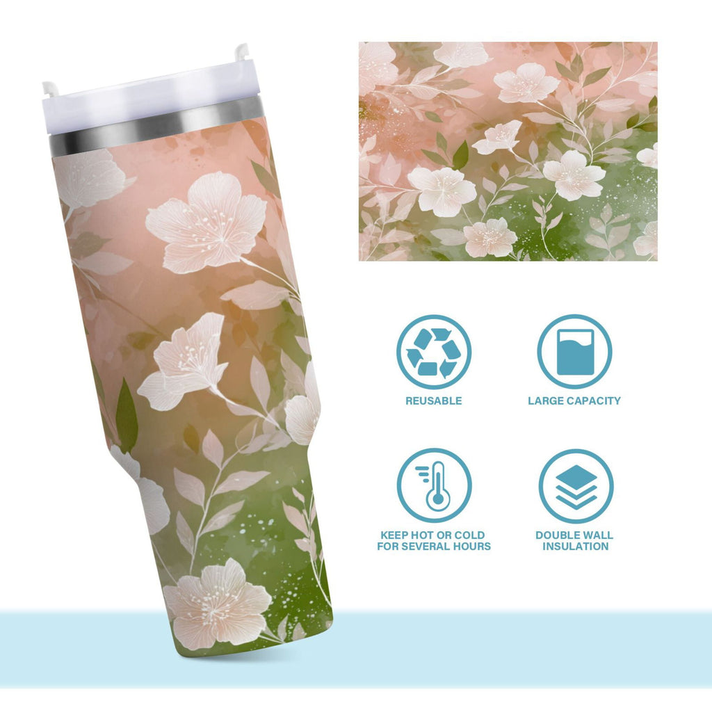 30 oz Insulated Stainless Steel Tumbler Double Wall Stainless Steel Tumbler with 2-Way Drinking Gradient Elegant Floral - Pick 147