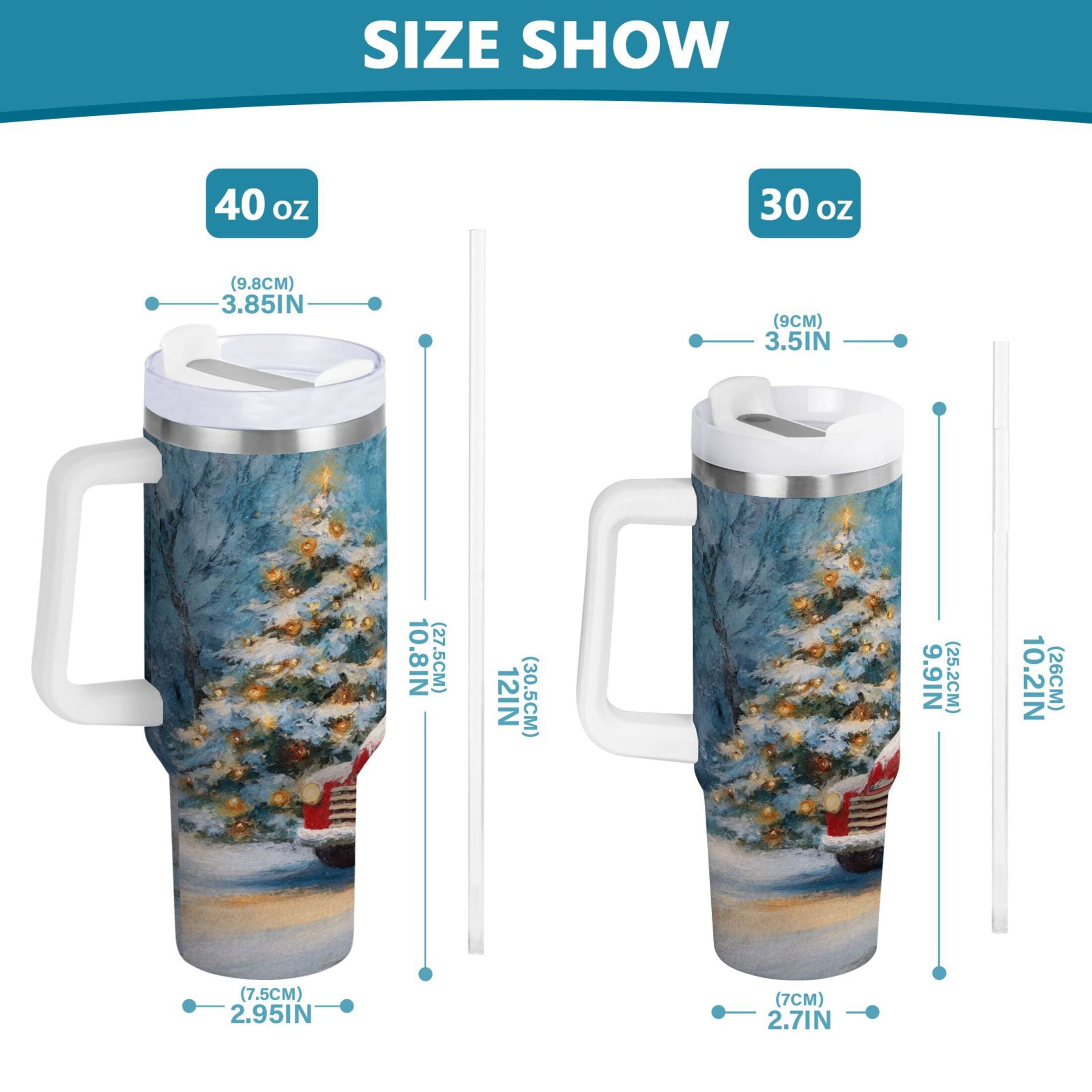 40 oz Insulated Stainless Steel Tumbler Double Wall Stainless Steel Tumbler with 2-Way Drinking Christmas Snowman in A Red Truck - Pick 328