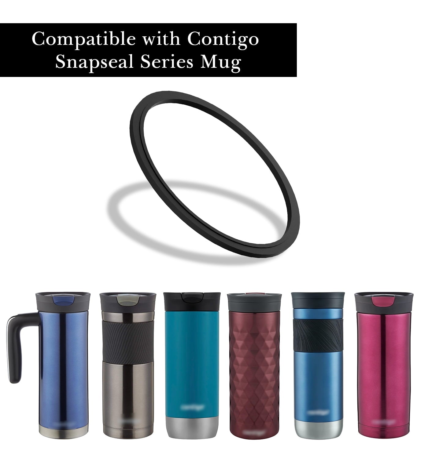 Linkidea 6 Pack Water Bottle Gasket Replacement Compatible with Contigo Byron Snapseal Travel Mug 16oz/20oz, Silicone O Ring Leak Proof Rubber Seal with Tweezer for Bottle Lid, Black - Pick 593