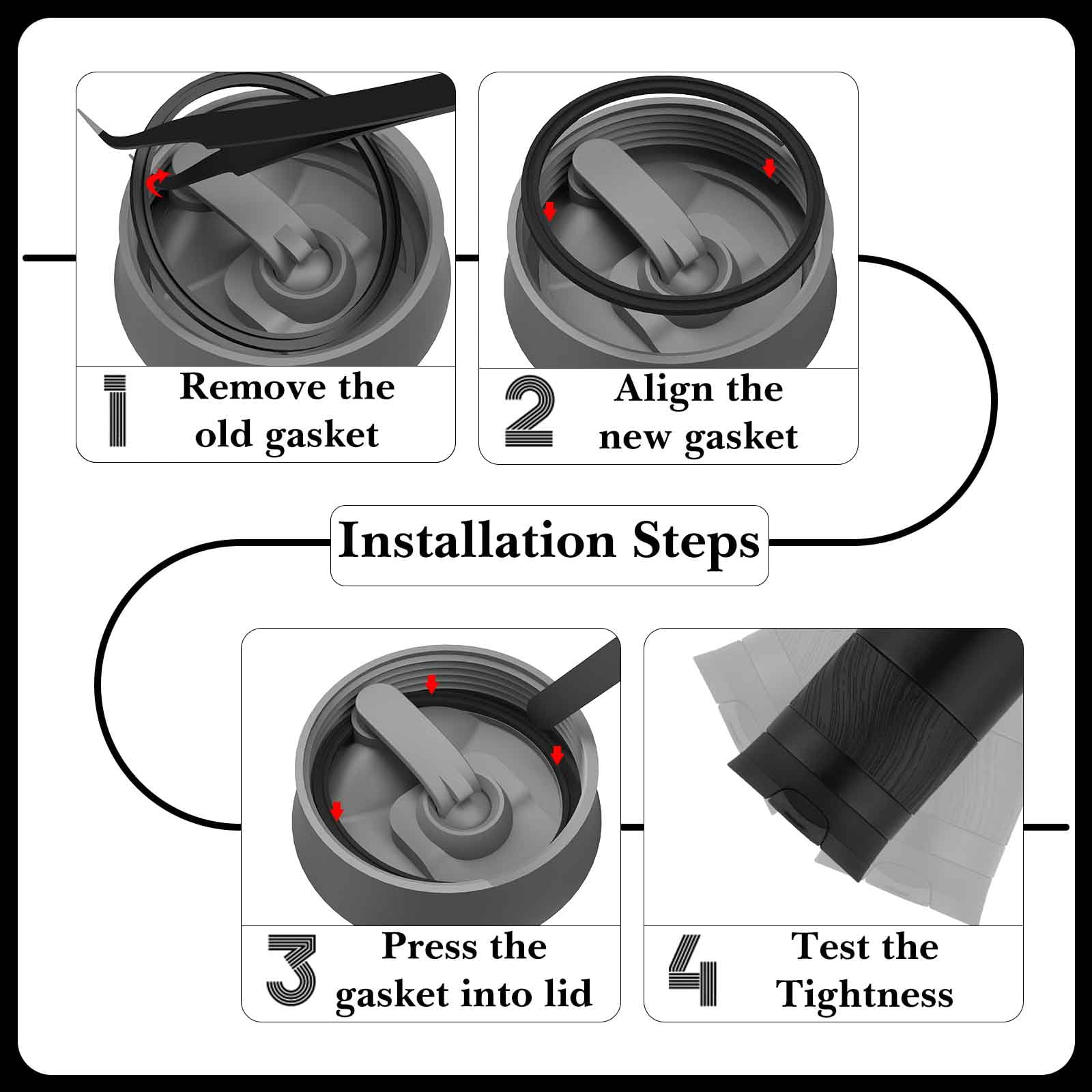Linkidea 6 Pack Water Bottle Gasket Replacement Compatible with Contigo Byron Snapseal Travel Mug 16oz/20oz, Silicone O Ring Leak Proof Rubber Seal with Tweezer for Bottle Lid, Black - Pick 593