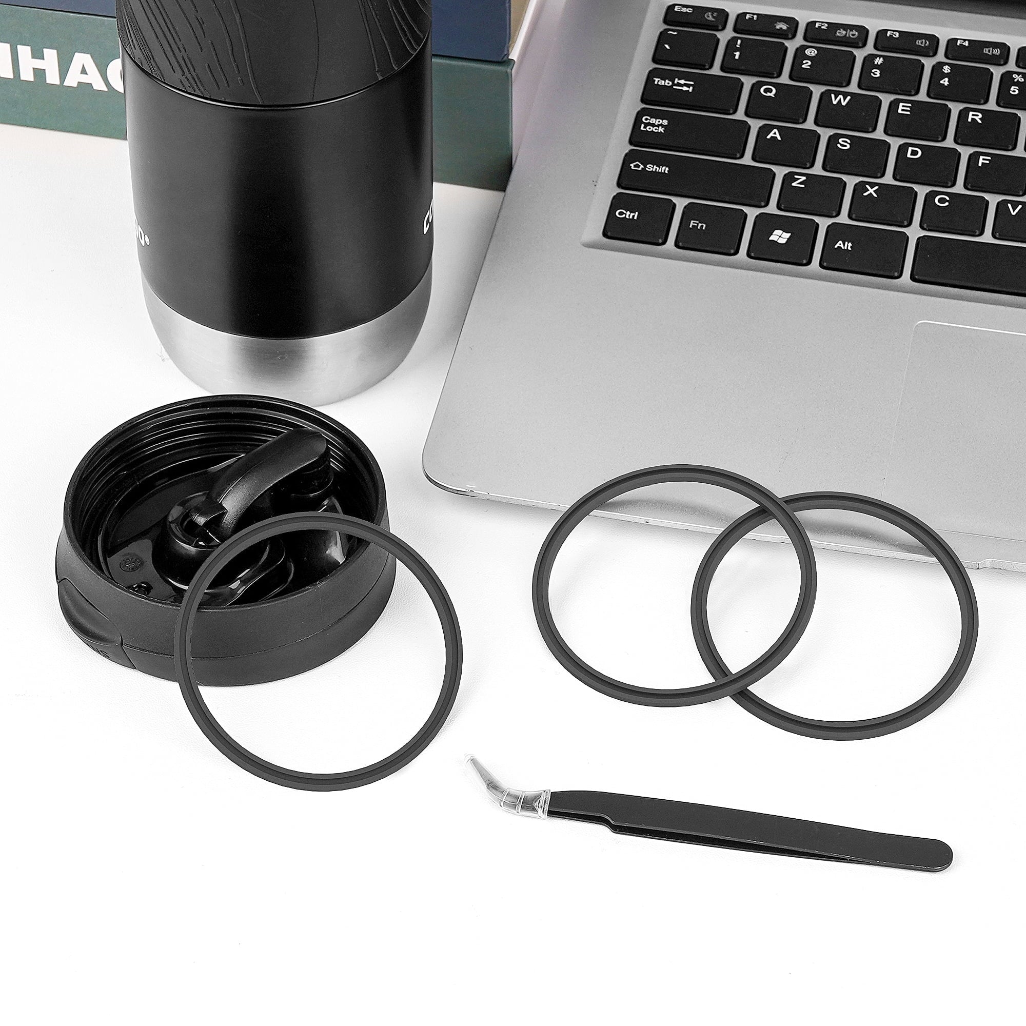 Linkidea 6 Pack Water Bottle Gasket Replacement Compatible with Contigo Byron Snapseal Travel Mug 16oz/20oz, Silicone O Ring Leak Proof Rubber Seal with Tweezer for Bottle Lid, Black - Pick 593